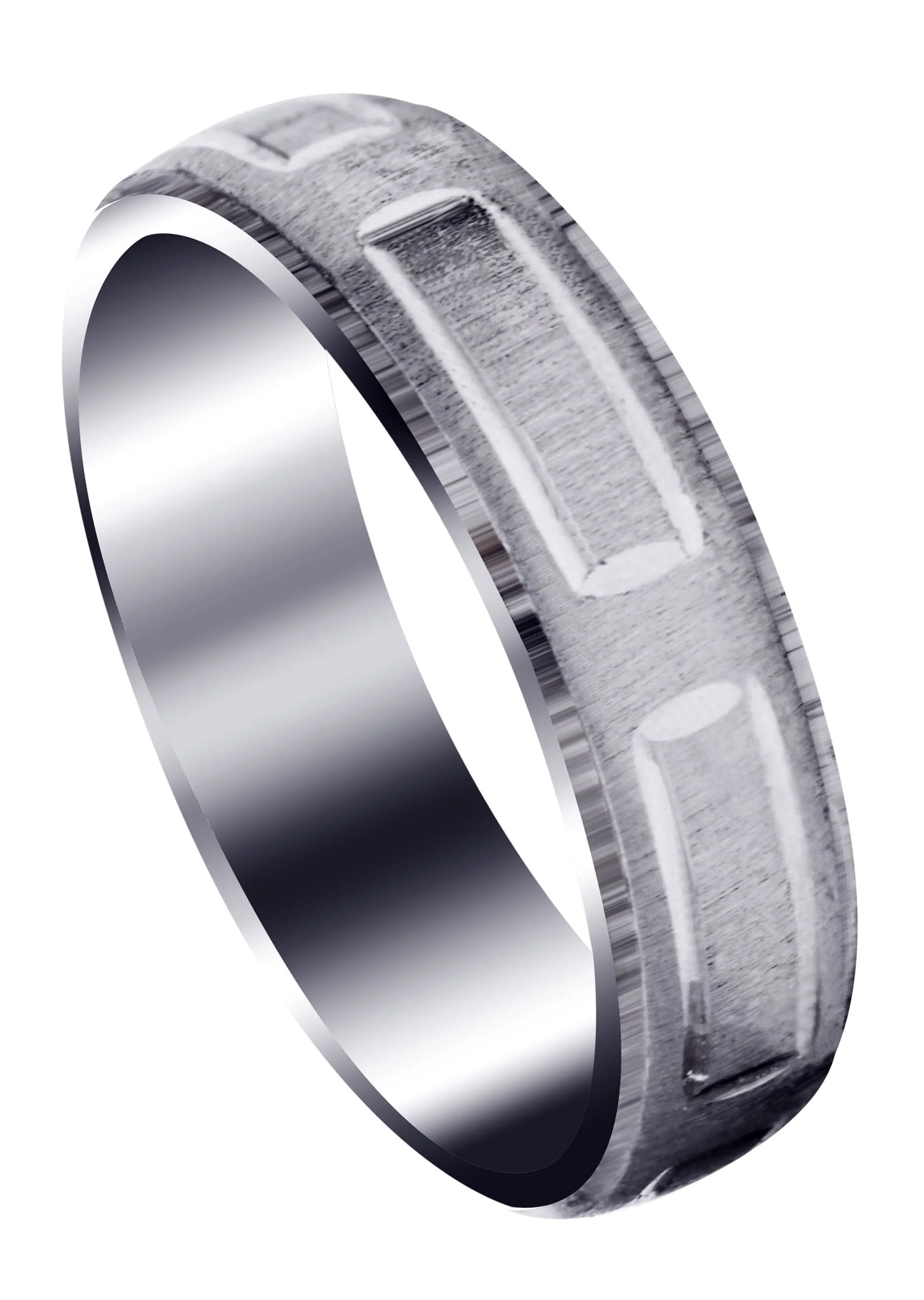 Carved Modern Mens Wedding Band | CS / High Polish Finish (Damian)