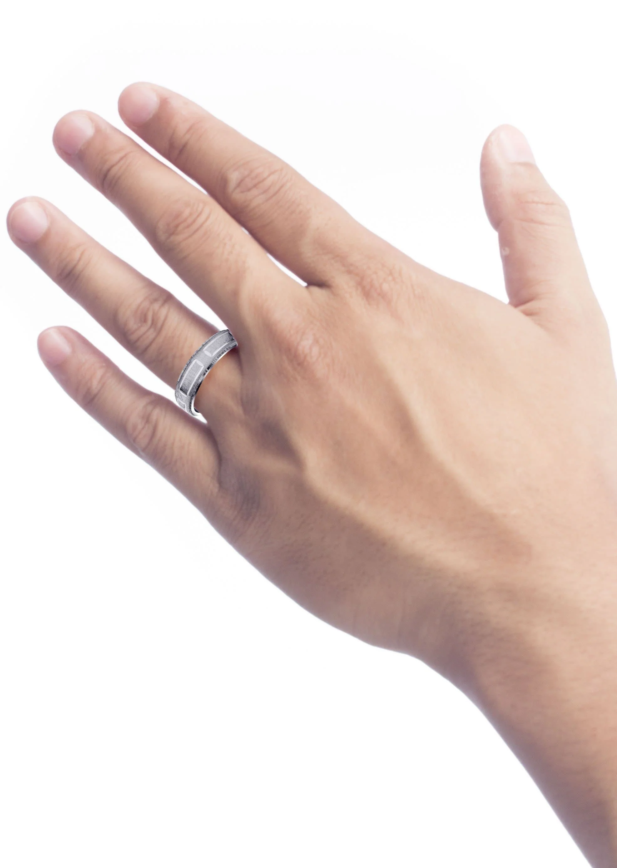 Carved Modern Mens Wedding Band | CS / High Polish Finish (Damian) - Image 4