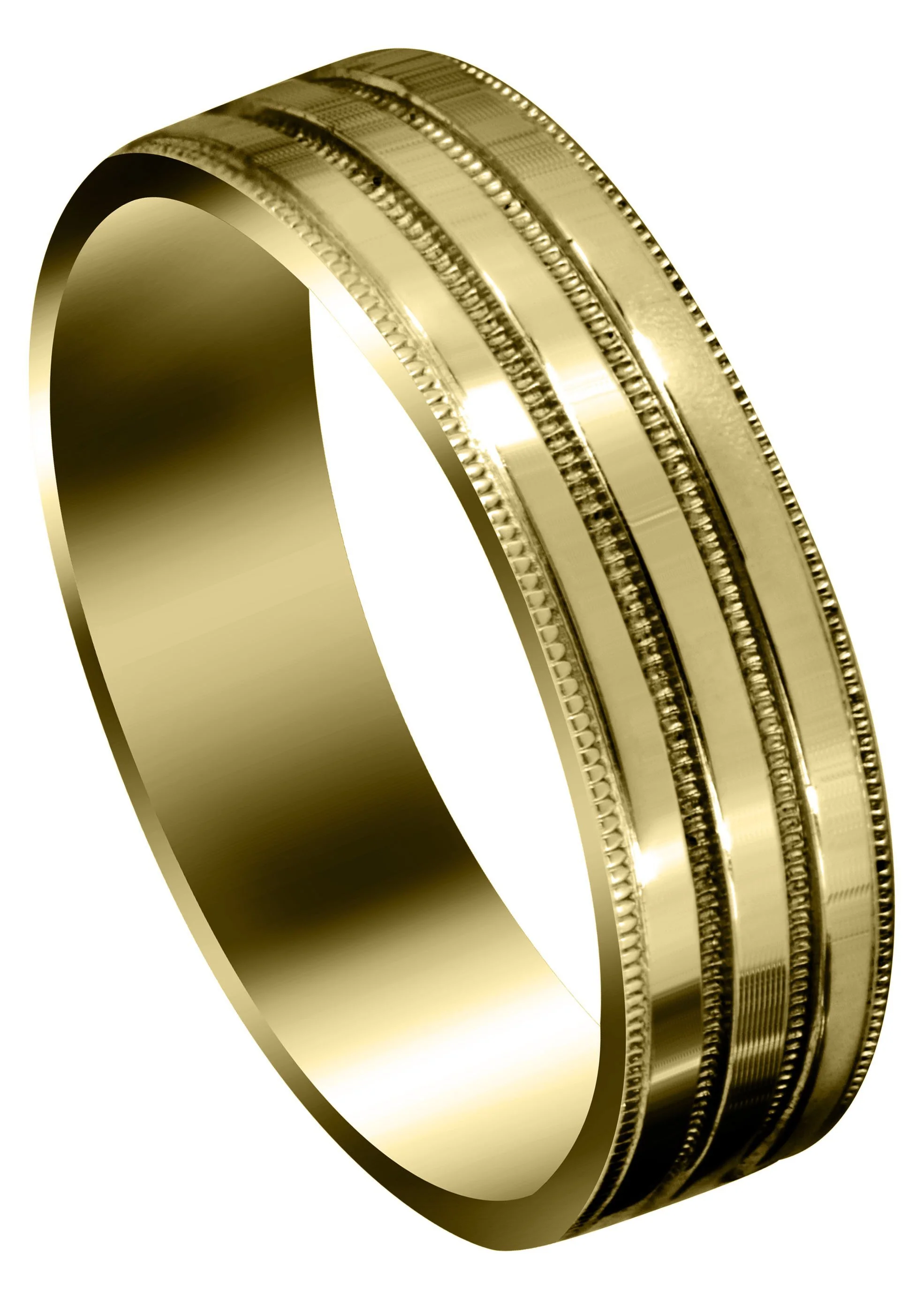 Yellow Gold Carved Simple Mens Wedding Band | High Polish Finish (Camden)
