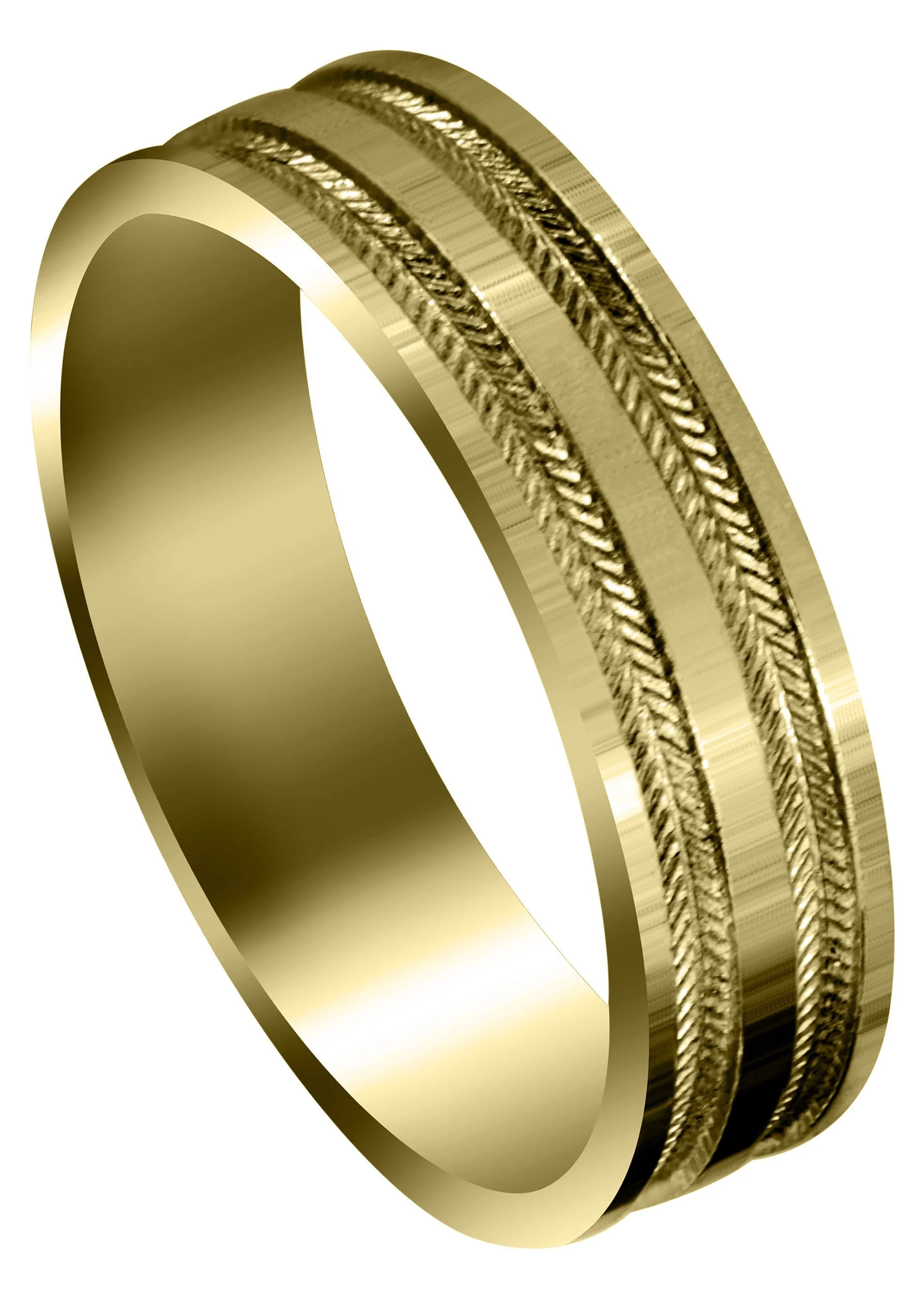 Yellow Gold Carved Simple Mens Wedding Band | High Polish Finish (Grayson)
