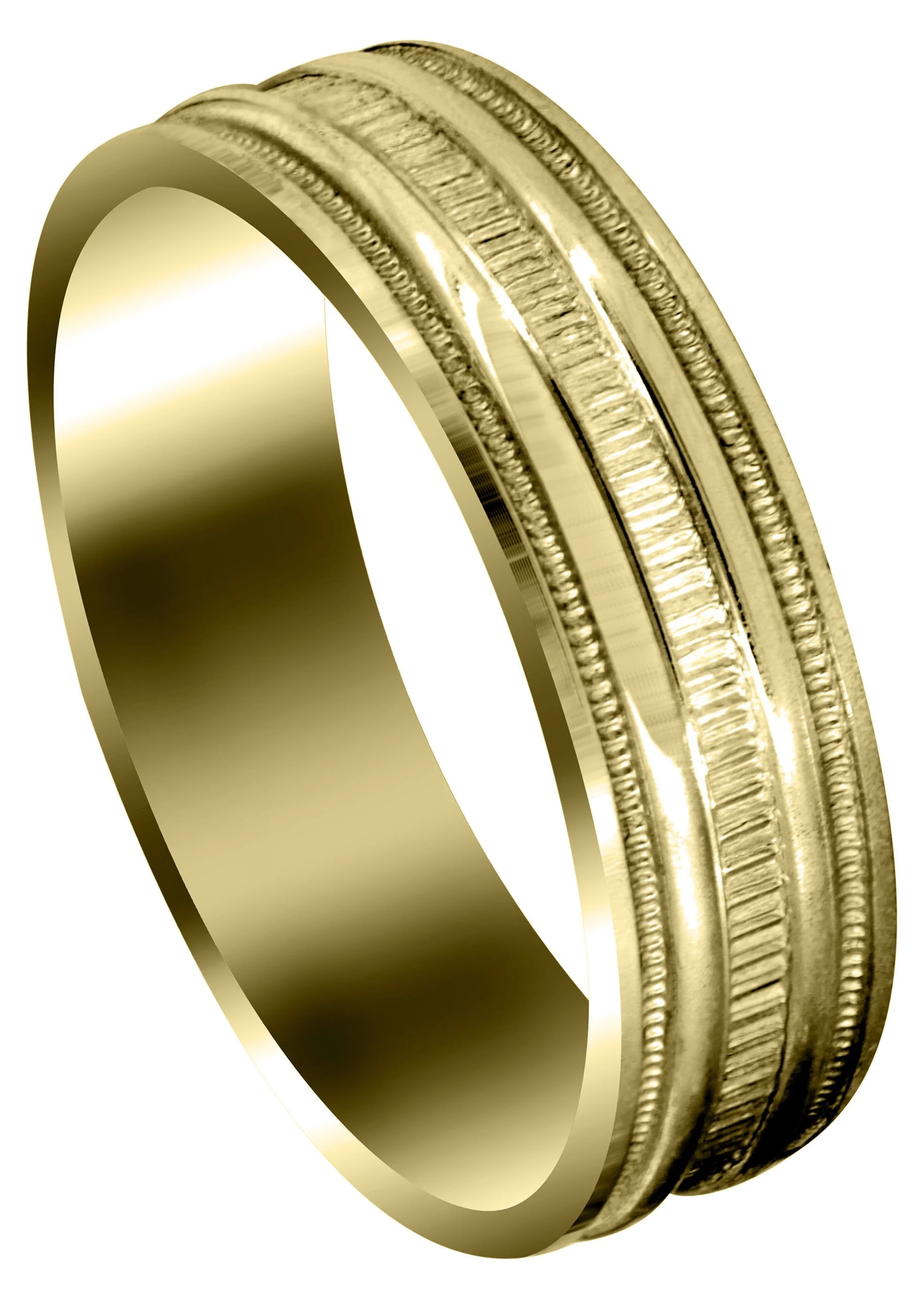 Yellow Gold Carved Simple Mens Wedding Band | High Polish Finish (Jack)