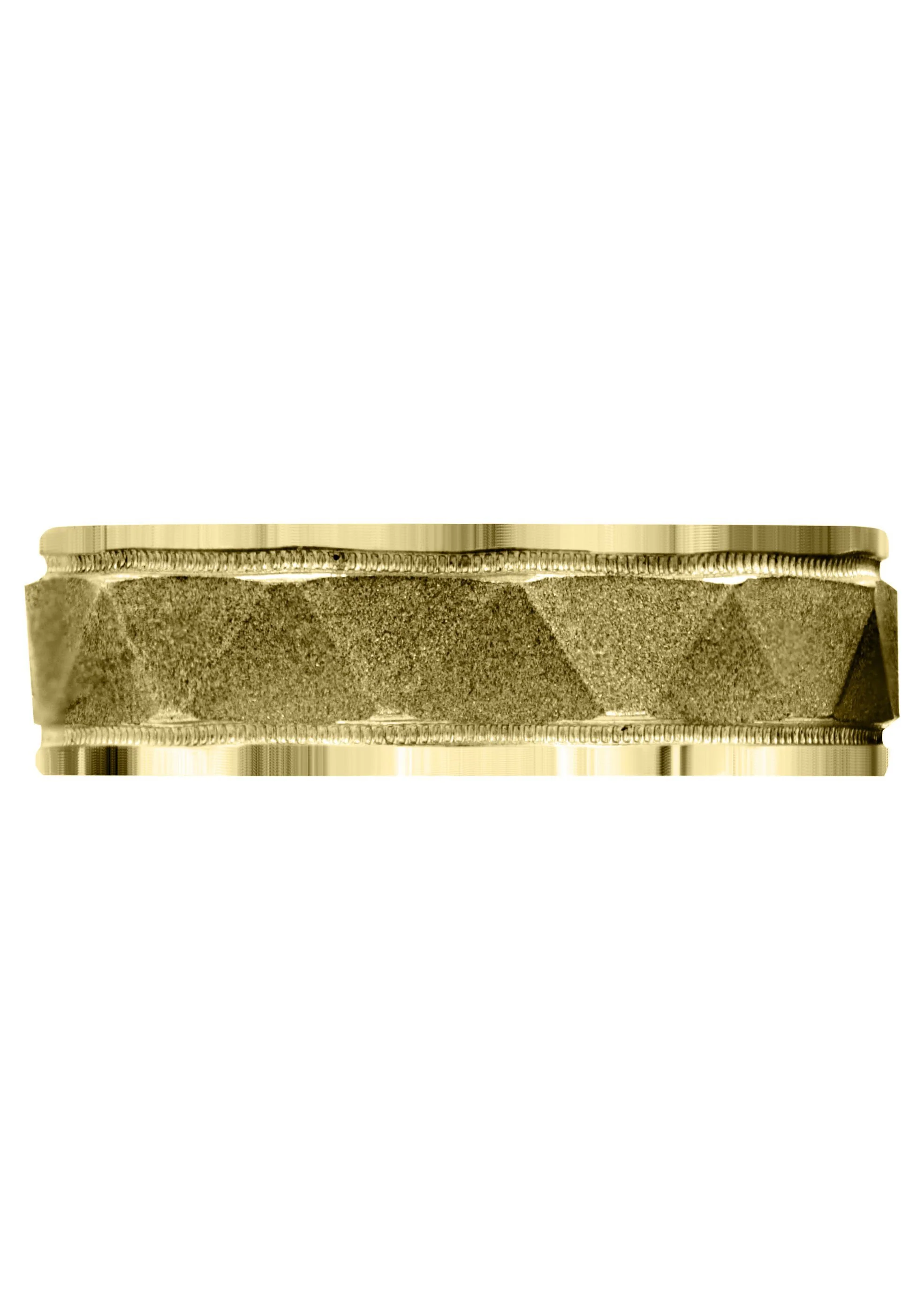 Yellow Gold Carved Simple Mens Wedding Band | Sand Blast Finish (Tristan) - Image 2