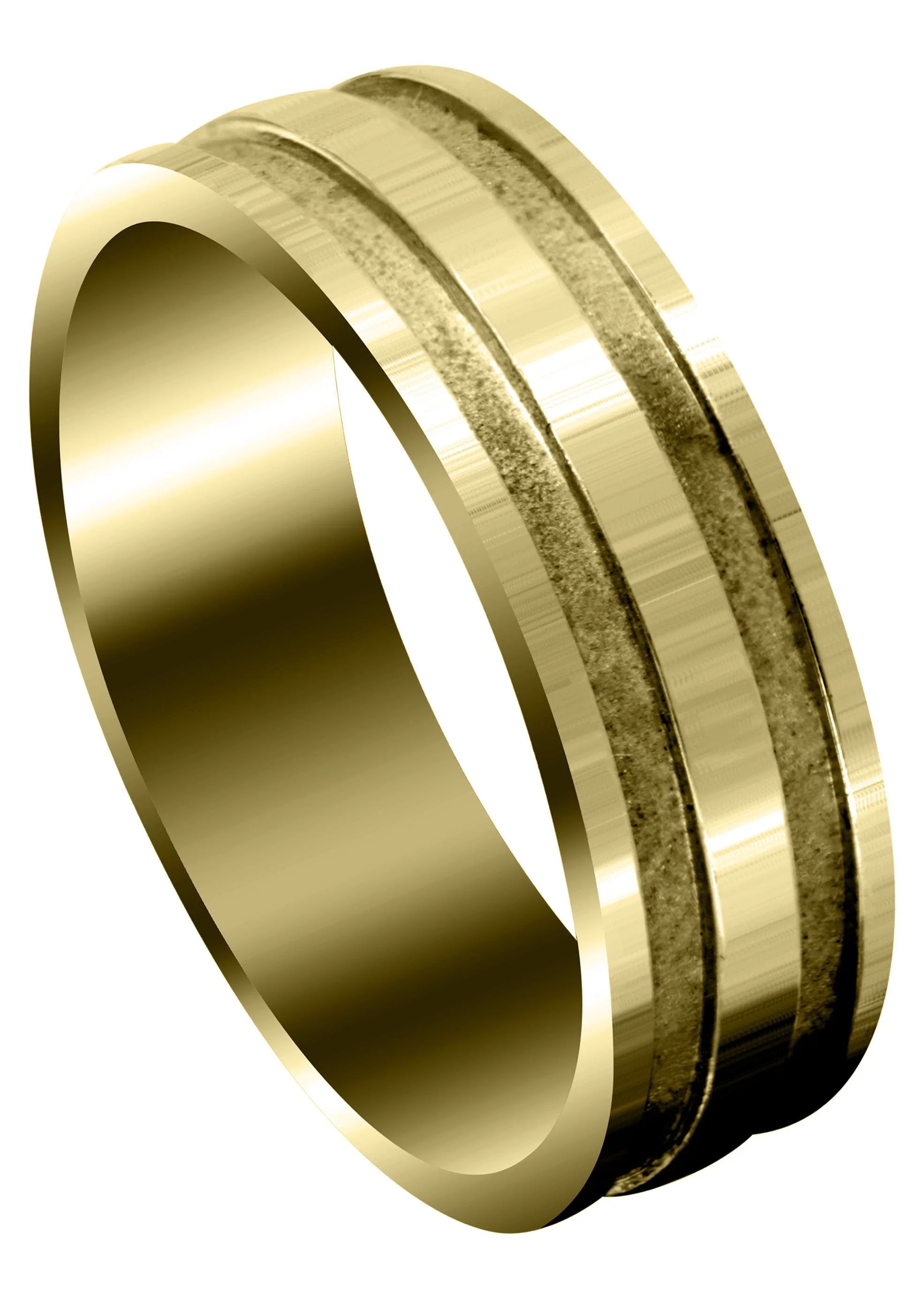 Yellow Gold Carved Simple Mens Wedding Band | Sand Blast / High Polish Finish (Lucas)