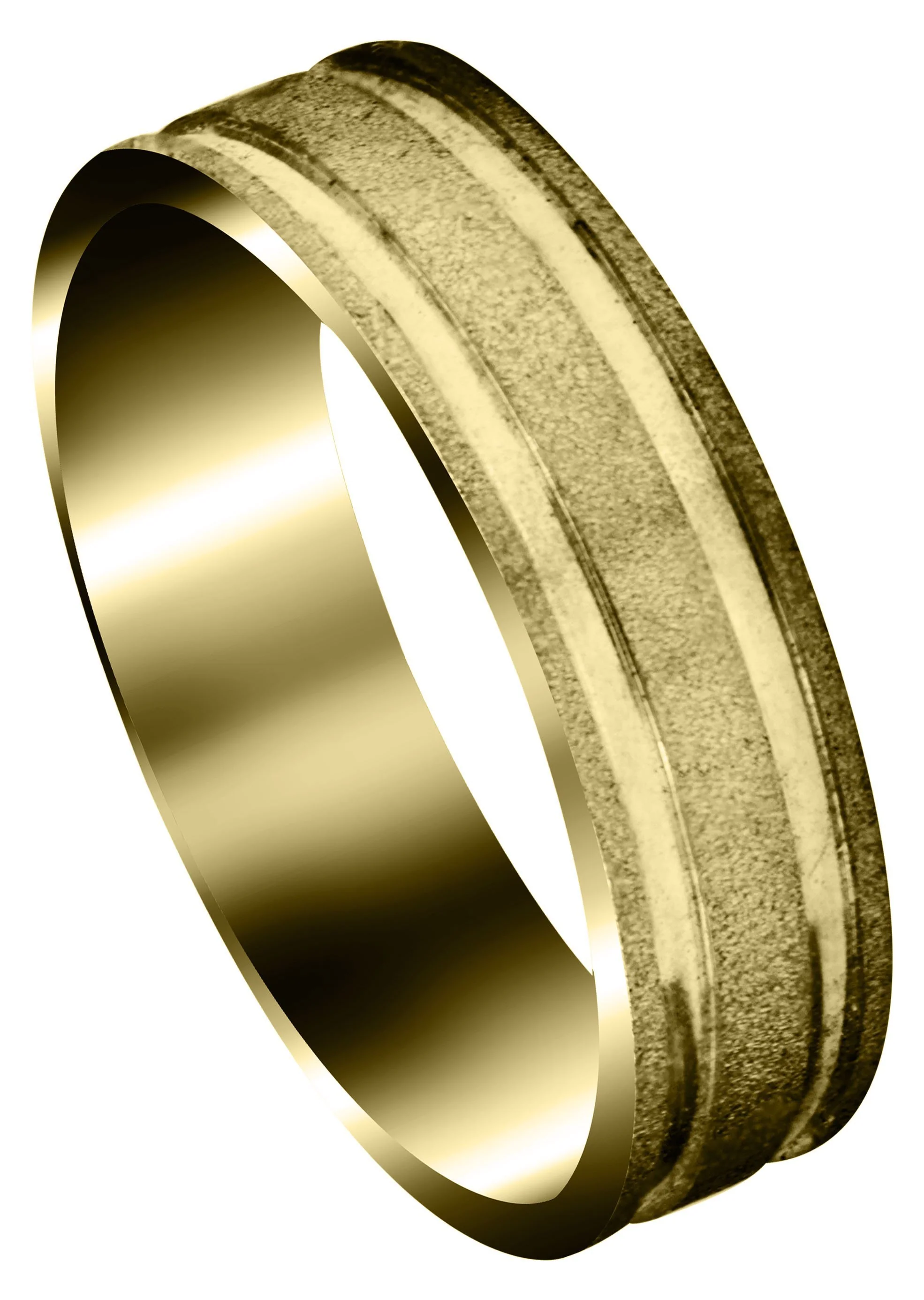 Yellow Gold Carved Simple Mens Wedding Band | Stone Finish (Sawyer)