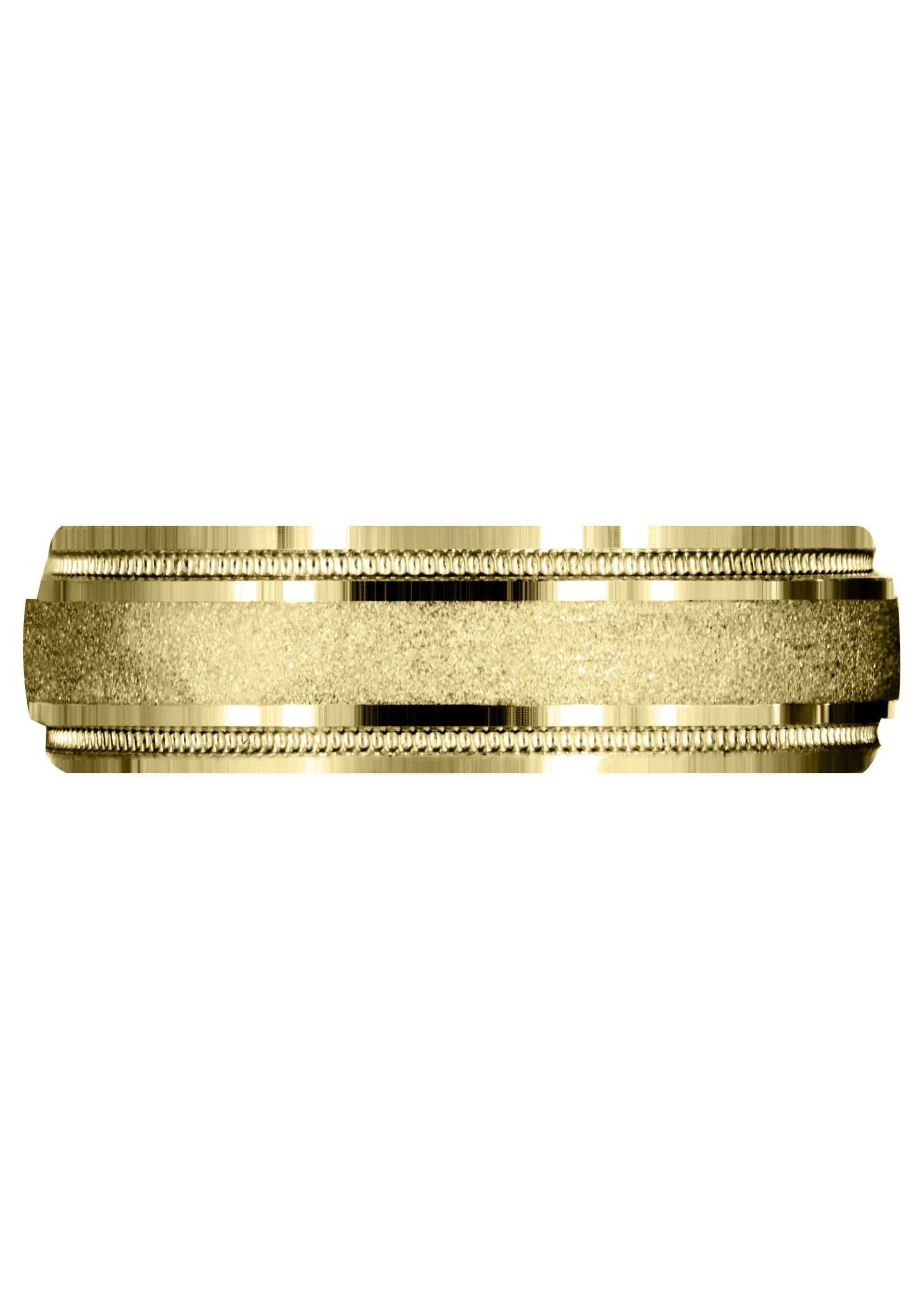 Yellow Gold Carved Simple Mens Wedding Band | Stone Finish (Ryan) - Image 2