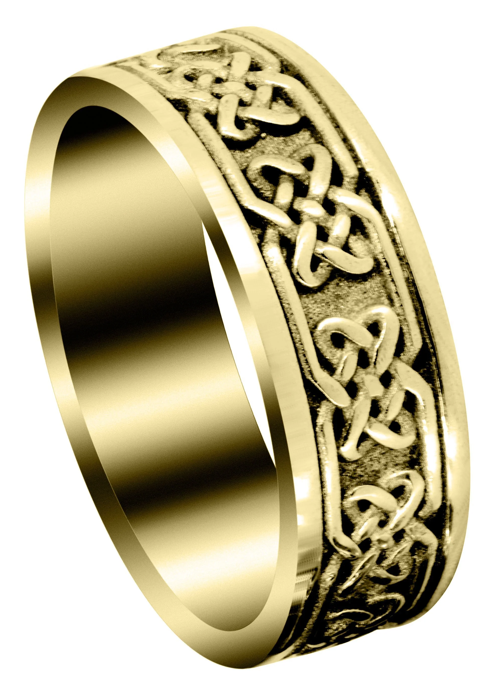 Yellow Gold Celtic Mens Wedding Band | Sand Blast / High Polish Finish (Grant)