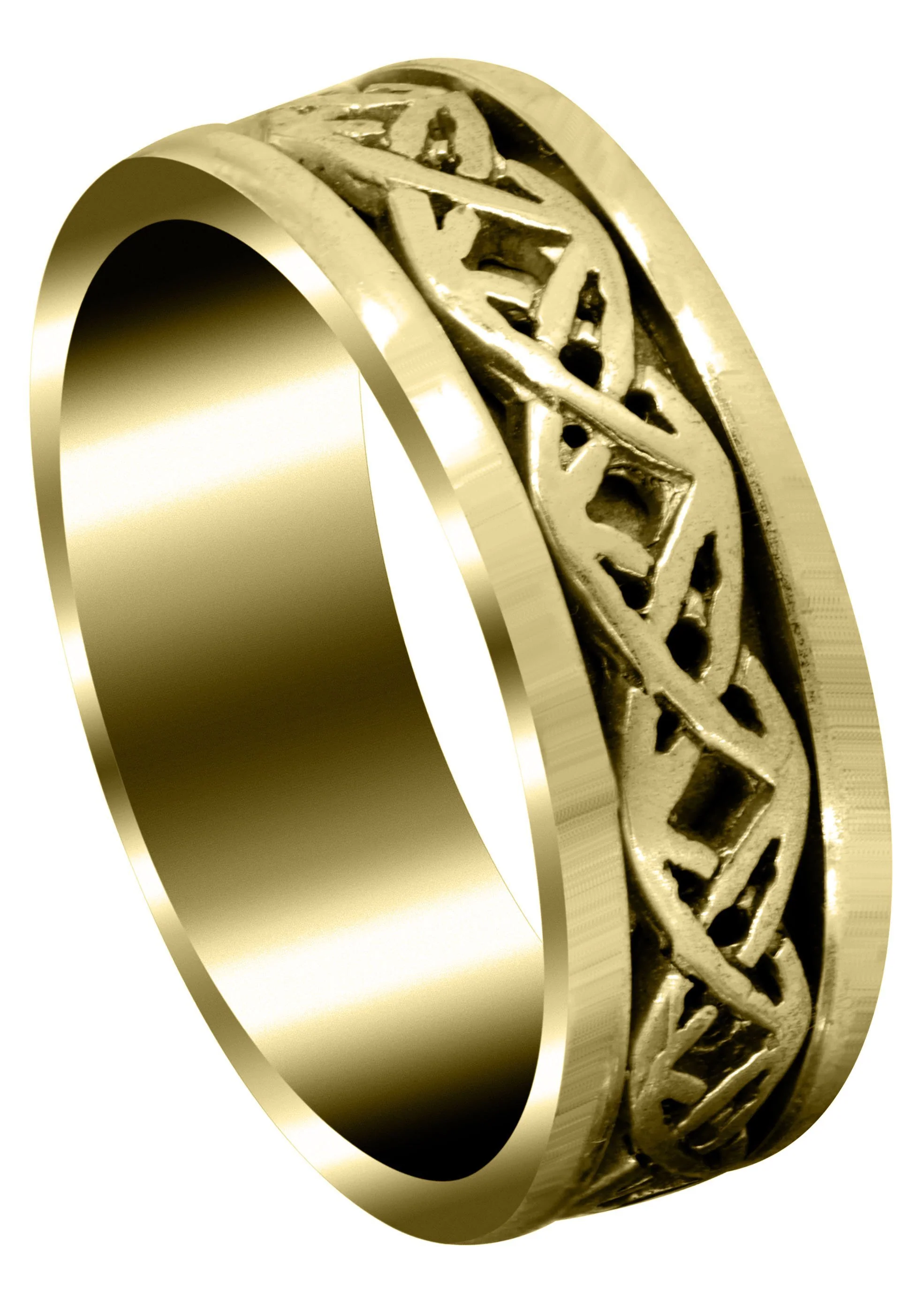 Yellow Gold Celtic Mens Wedding Band | Sand Blast / High Polish Finish (Derek)