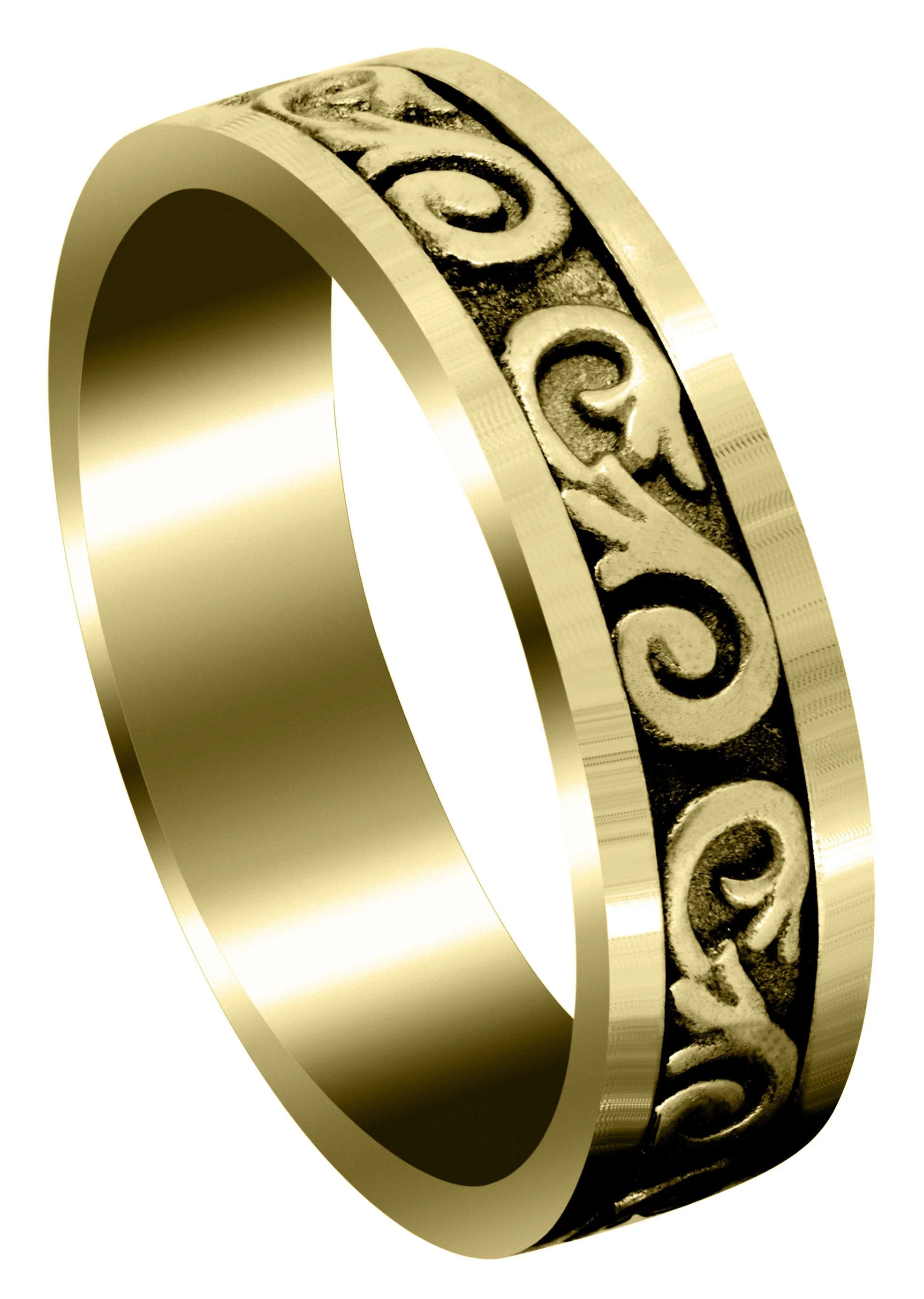 Yellow Gold Celtic Unique Mens Wedding Band | Sand Blast / High Polish Finish (Elliot)