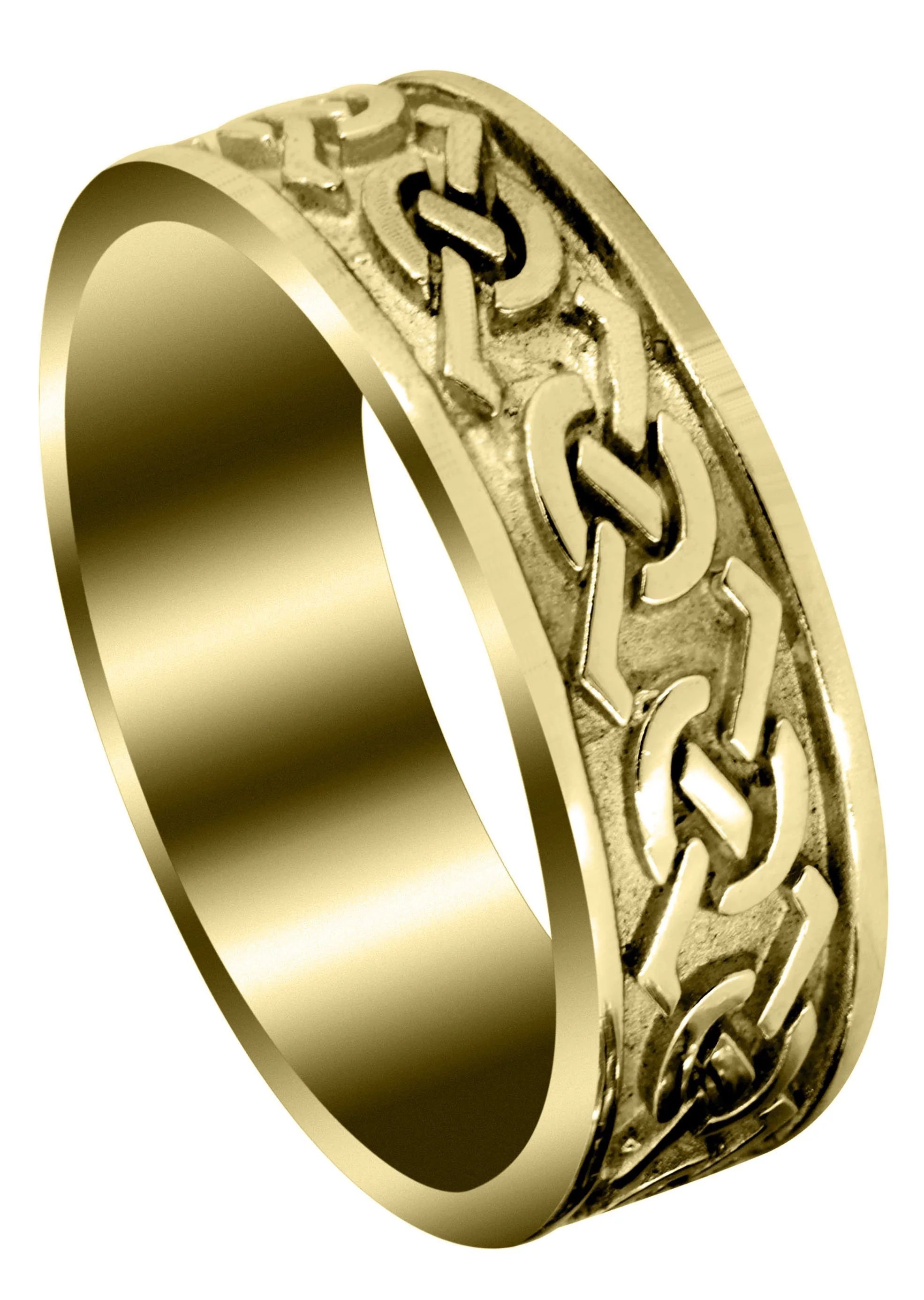 Yellow Gold Celtic Mens Wedding Band | Sand Blast / High Polish Finish (Aidan)