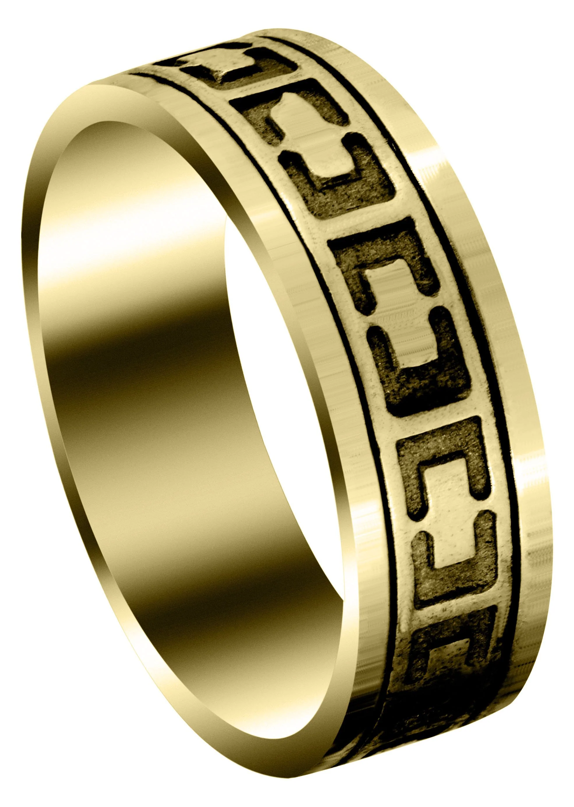 Yellow Gold Contemporary Mens Wedding Band | Sand Blast / High Polish Finish (Santiago)