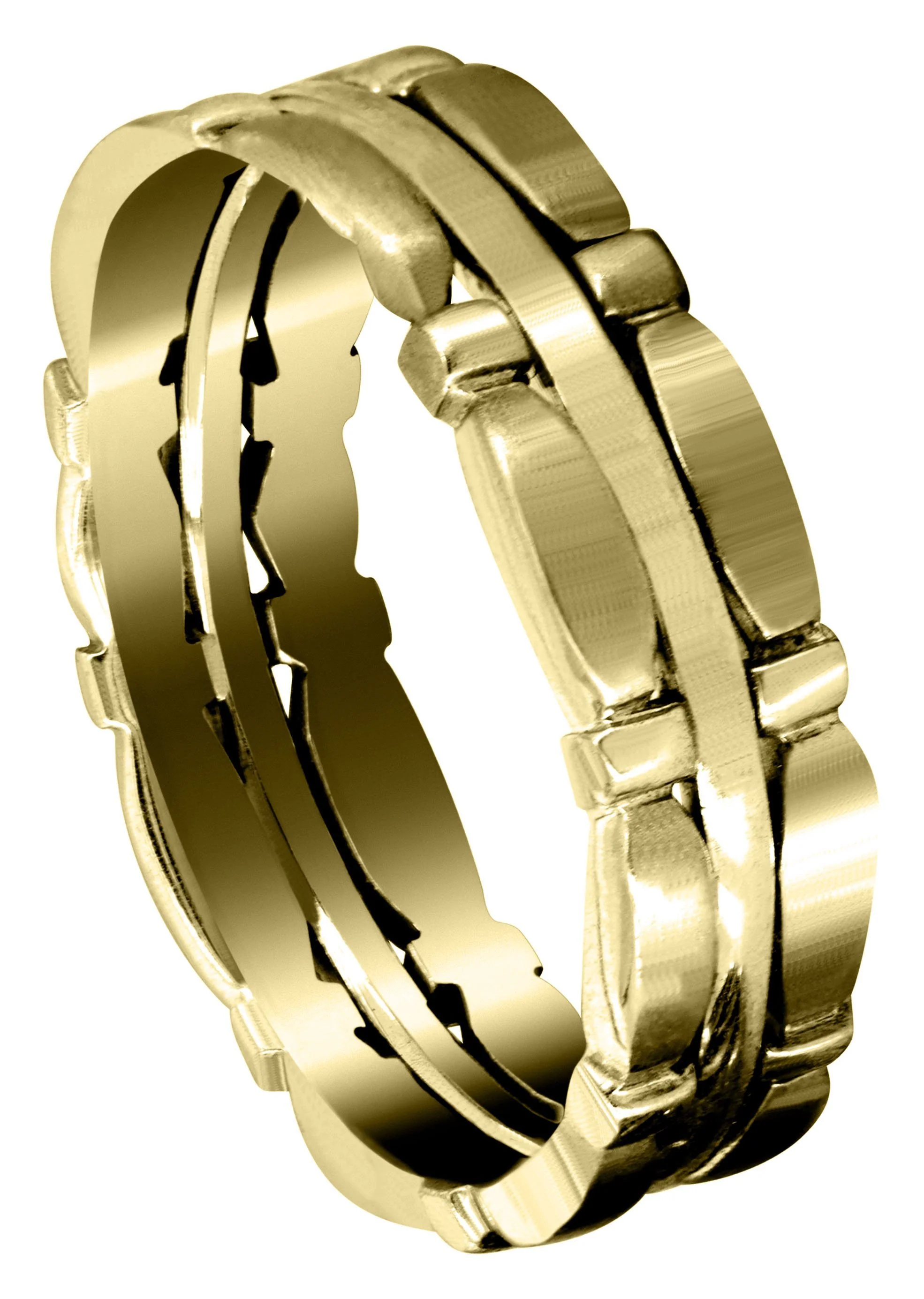 Yellow Gold Contemporary Mens Wedding Band | Satin / High Polish Finish (Brady)