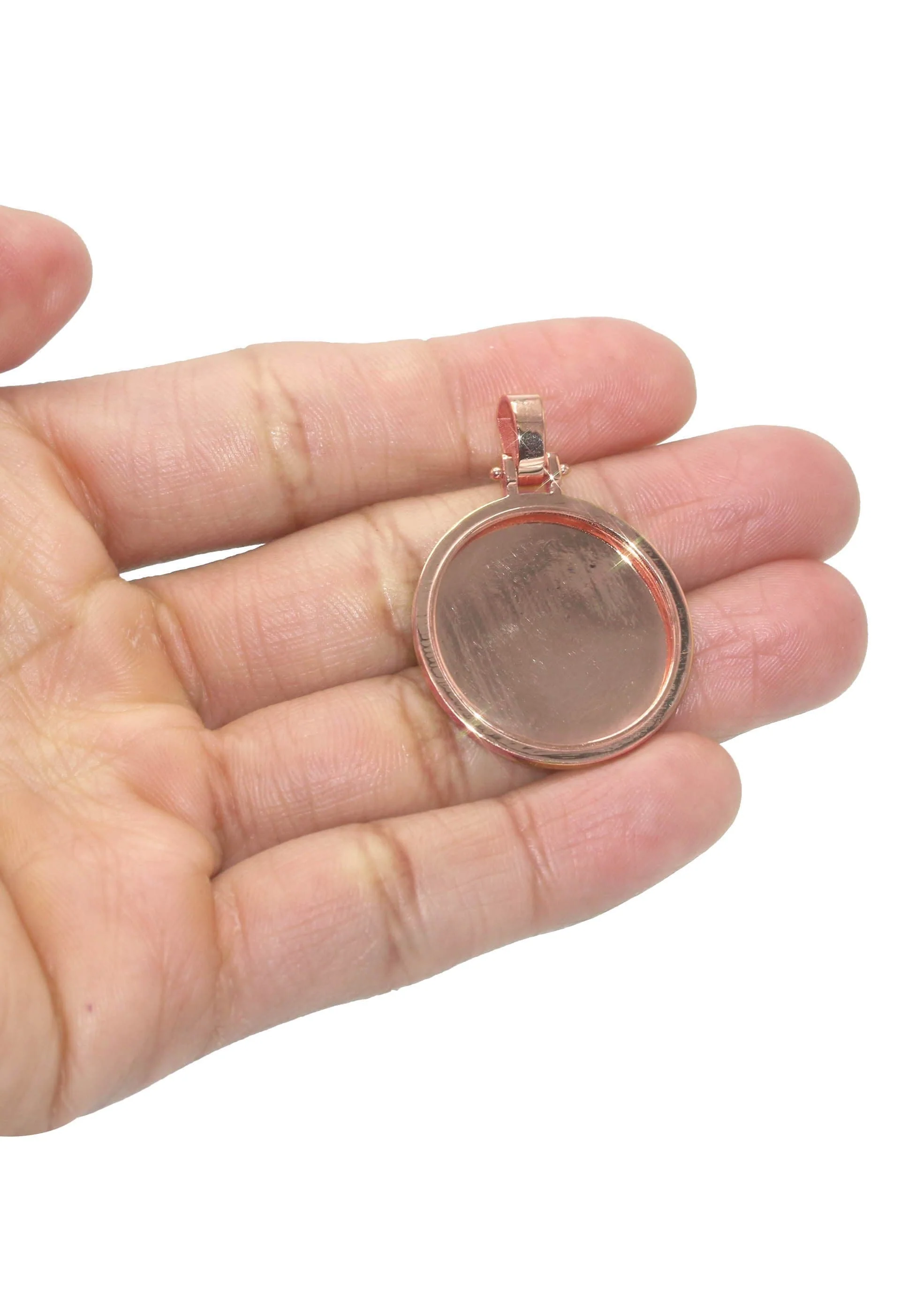 10K/14K Rose Gold Large Round Picture Pendant Necklace - Image 5