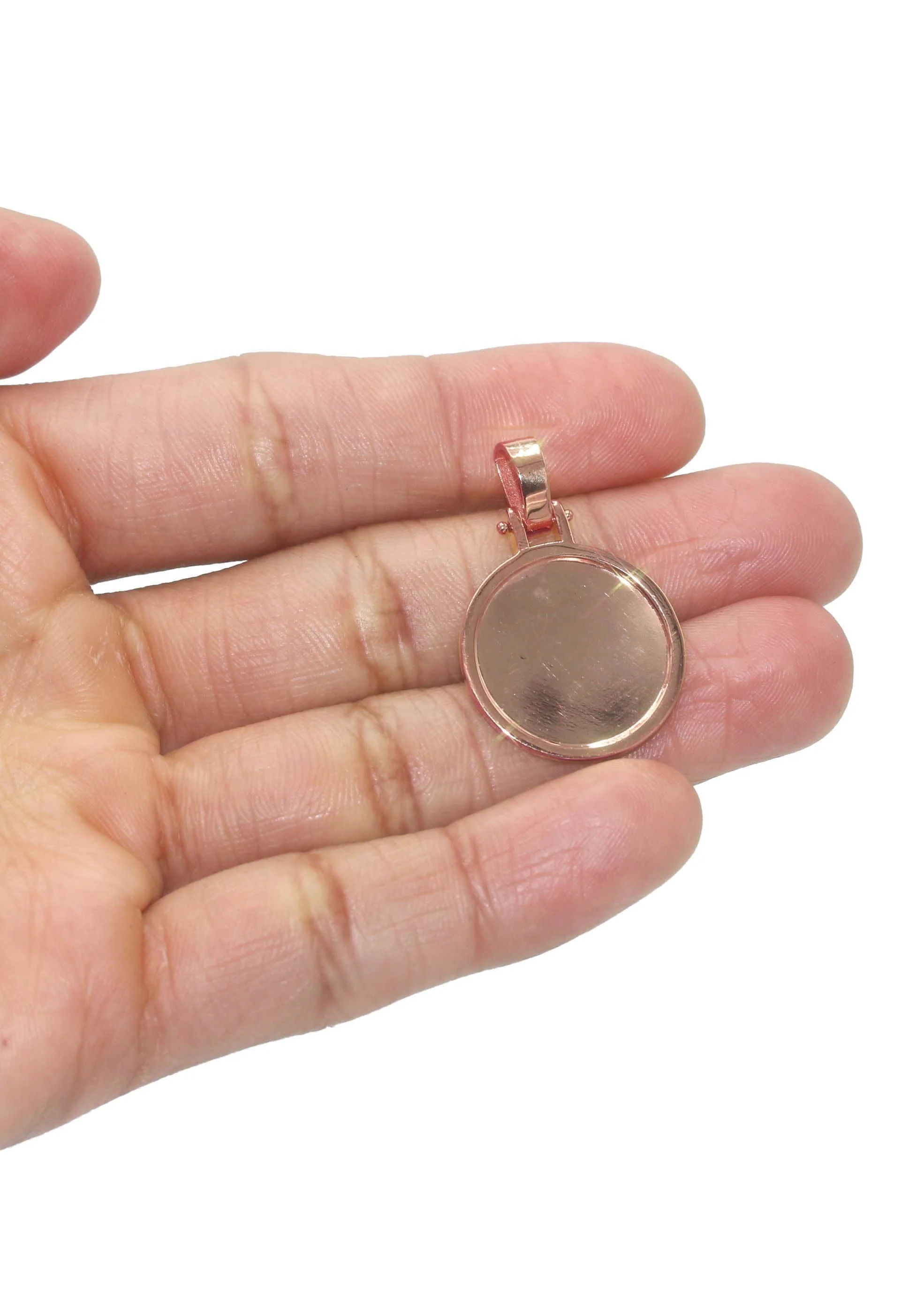 10K/14K Rose Gold Small Round Picture Pendant Necklace - Image 5