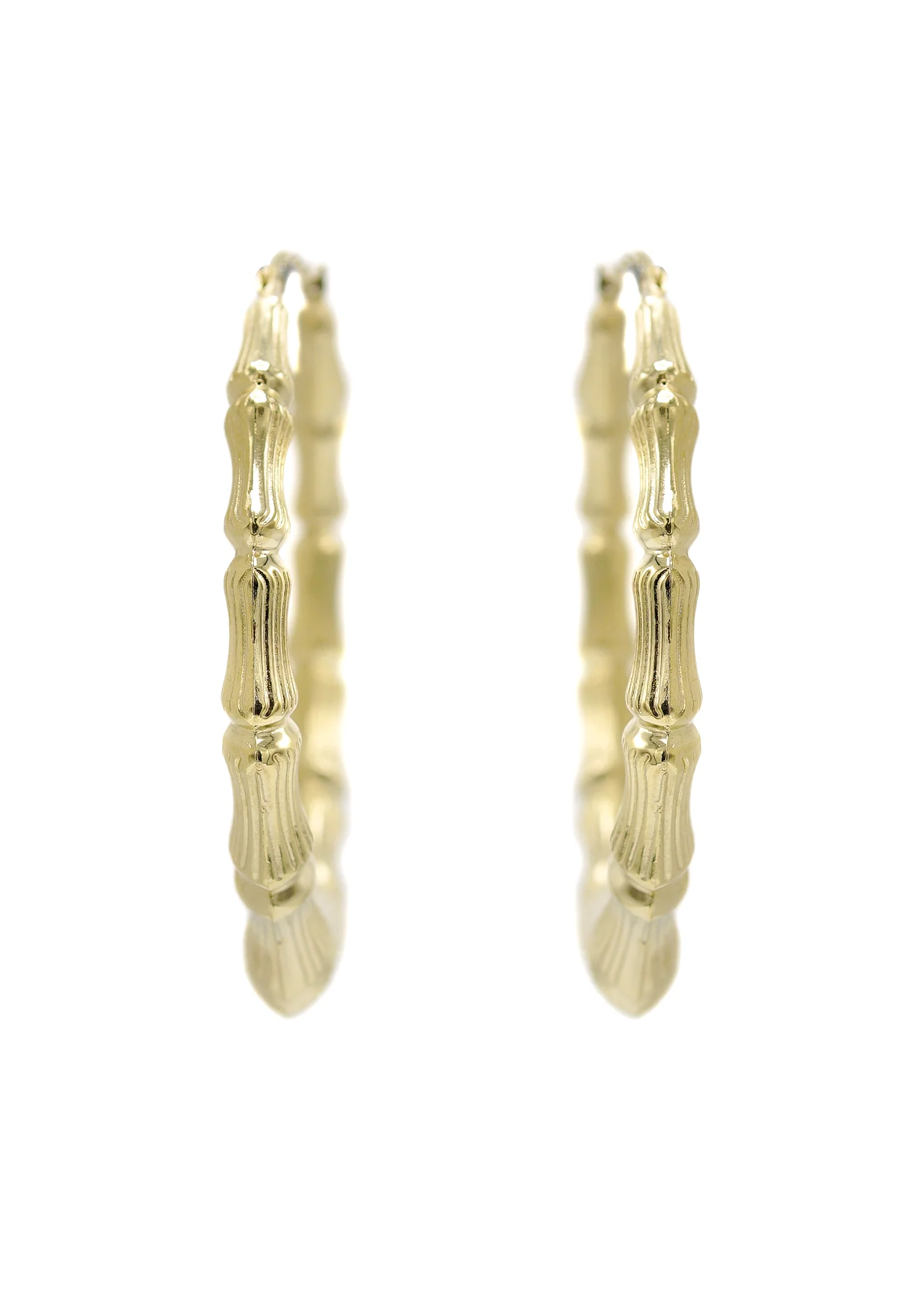 10K Womens Bamboo Gold Hoop Earrings | Customizable Size - Image 4