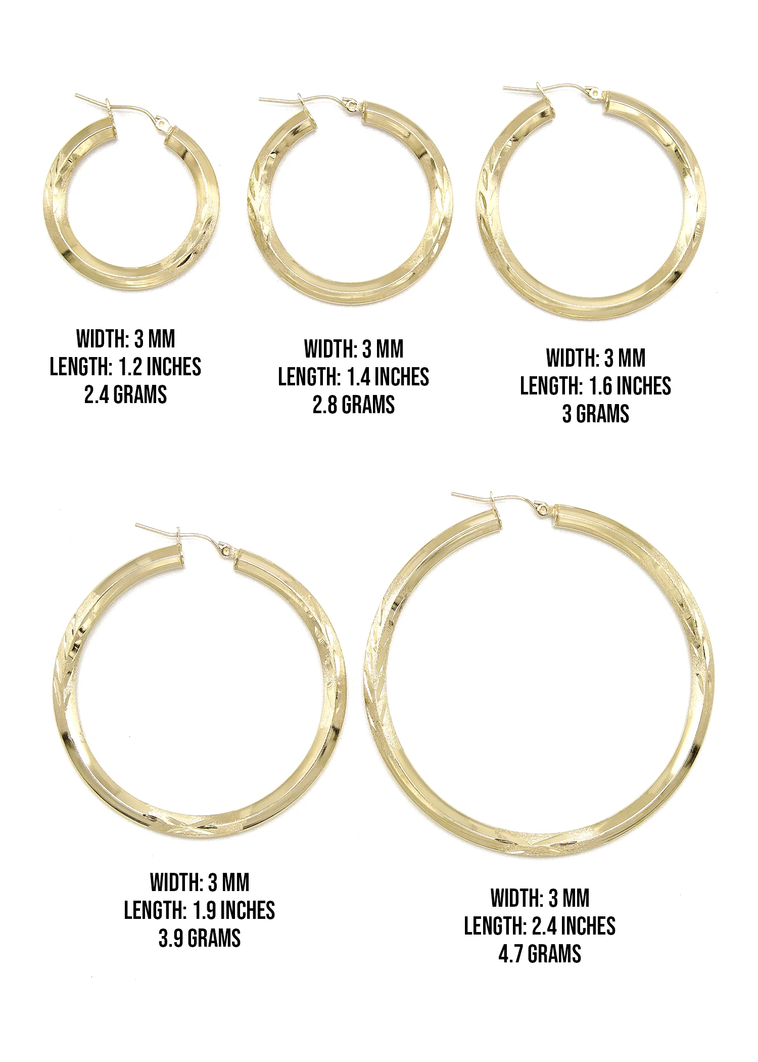 10K Womens Gold Hoop Earrings | Customizable Size - Image 3