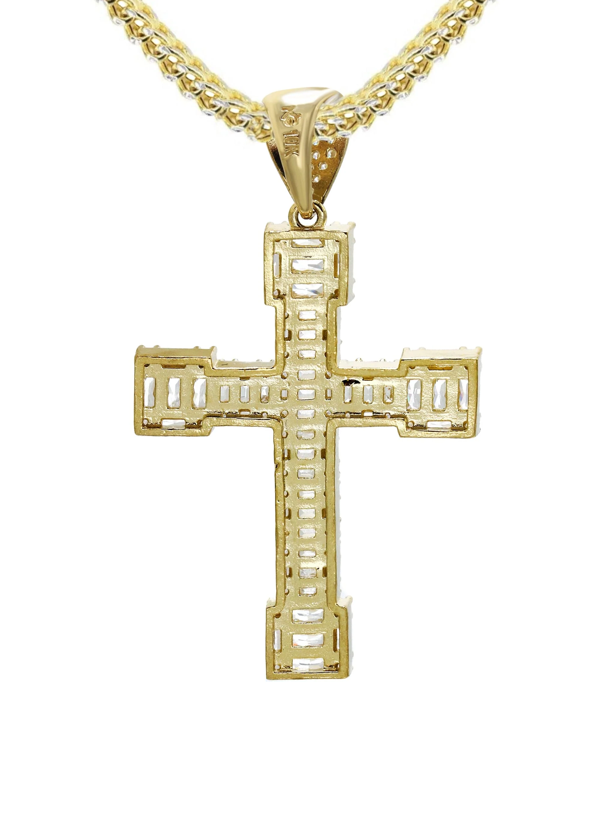 10K Yellow Gold  Baguette Cross Necklace | Appx. 15.6 Grams - Image 3