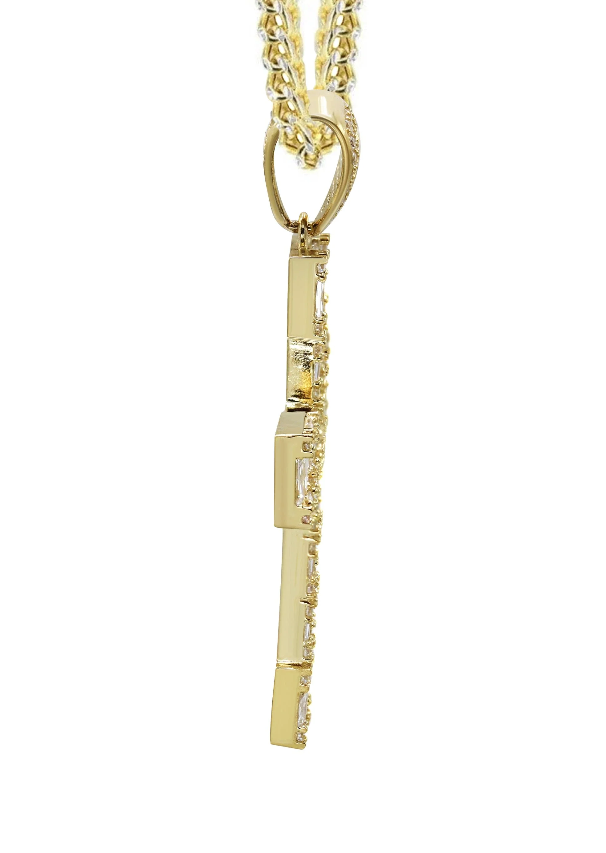 10K Yellow Gold  Baguette Cross Necklace | Appx. 15.6 Grams - Image 4