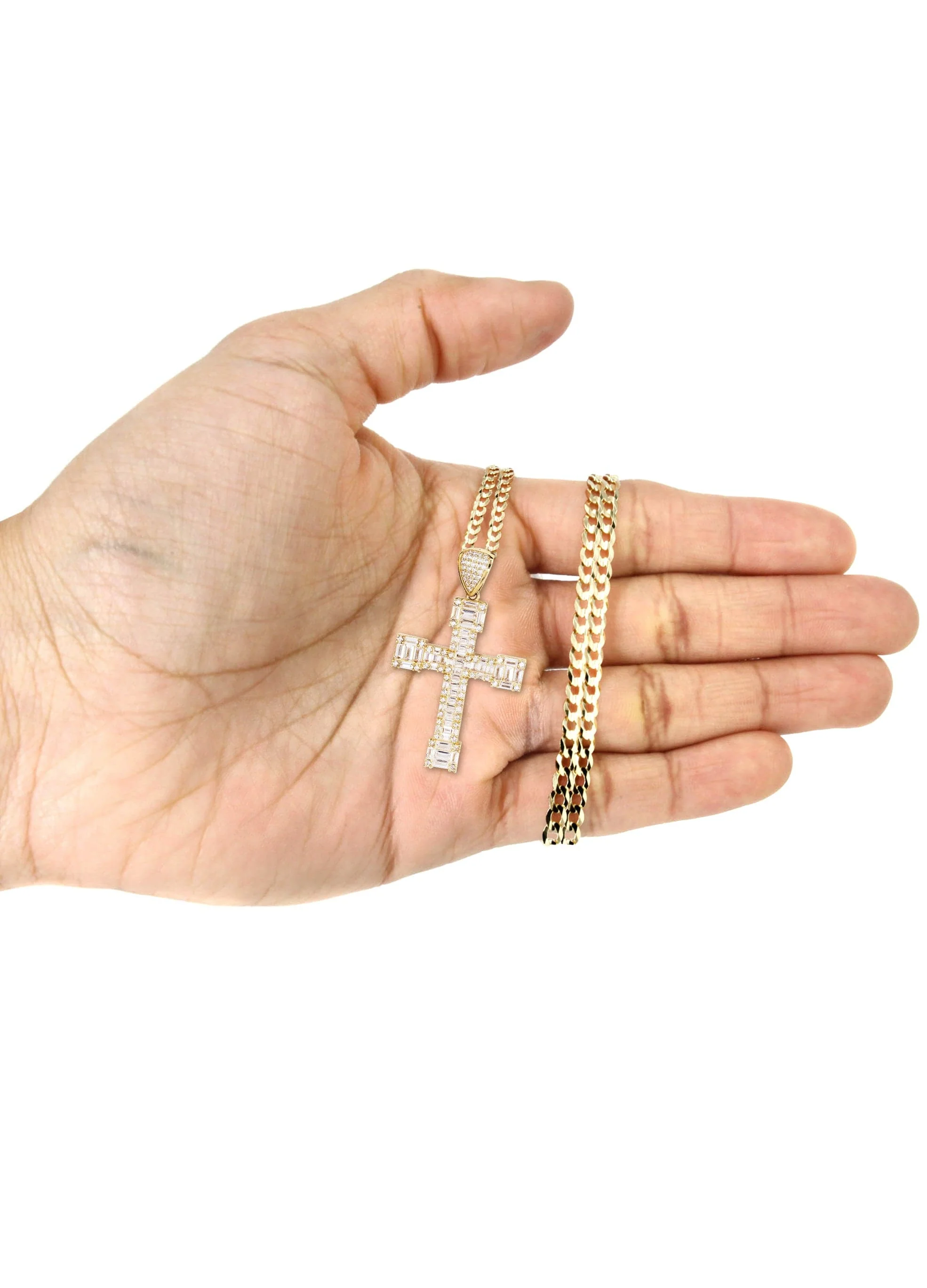 10K Yellow Gold Baguette Cross Necklace | Appx. 14.7 Grams - Image 4