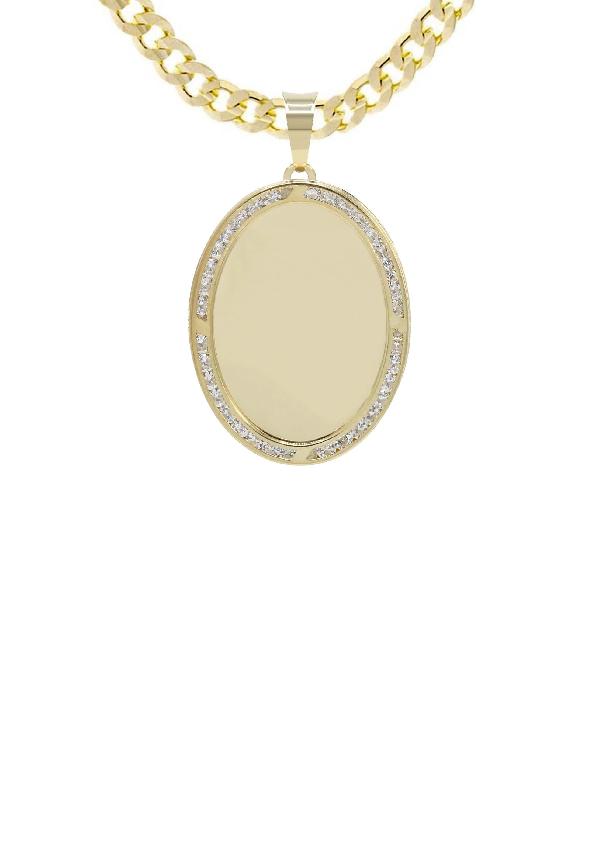 10K Yellow Gold Cz Oval Picture Pendant Necklace | Appx. 12.5 Grams - Image 2