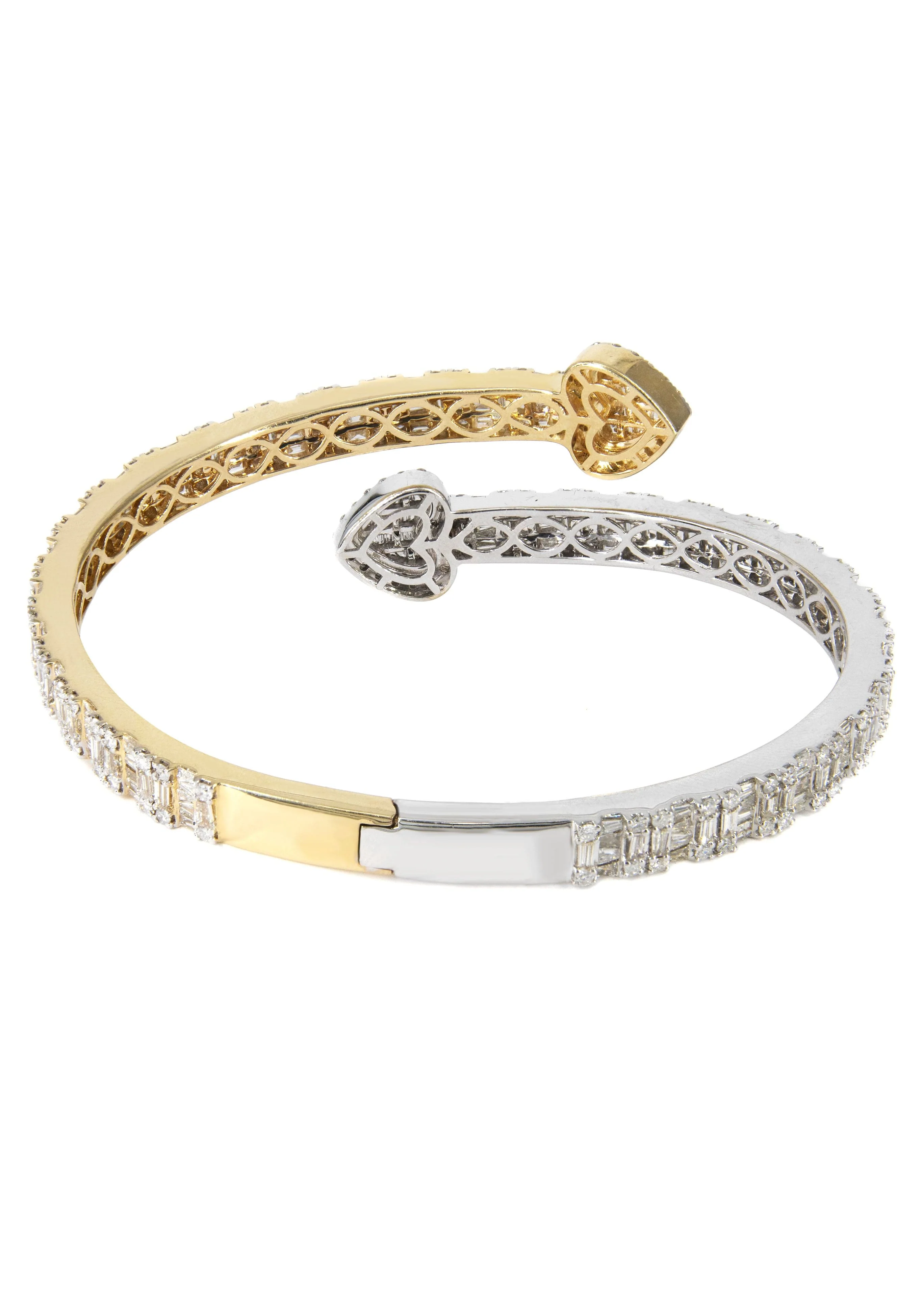 14K Two Tone Diamond Baguette Heart Bangle | 36.05 Grams | 9.97 Carats - Image 2