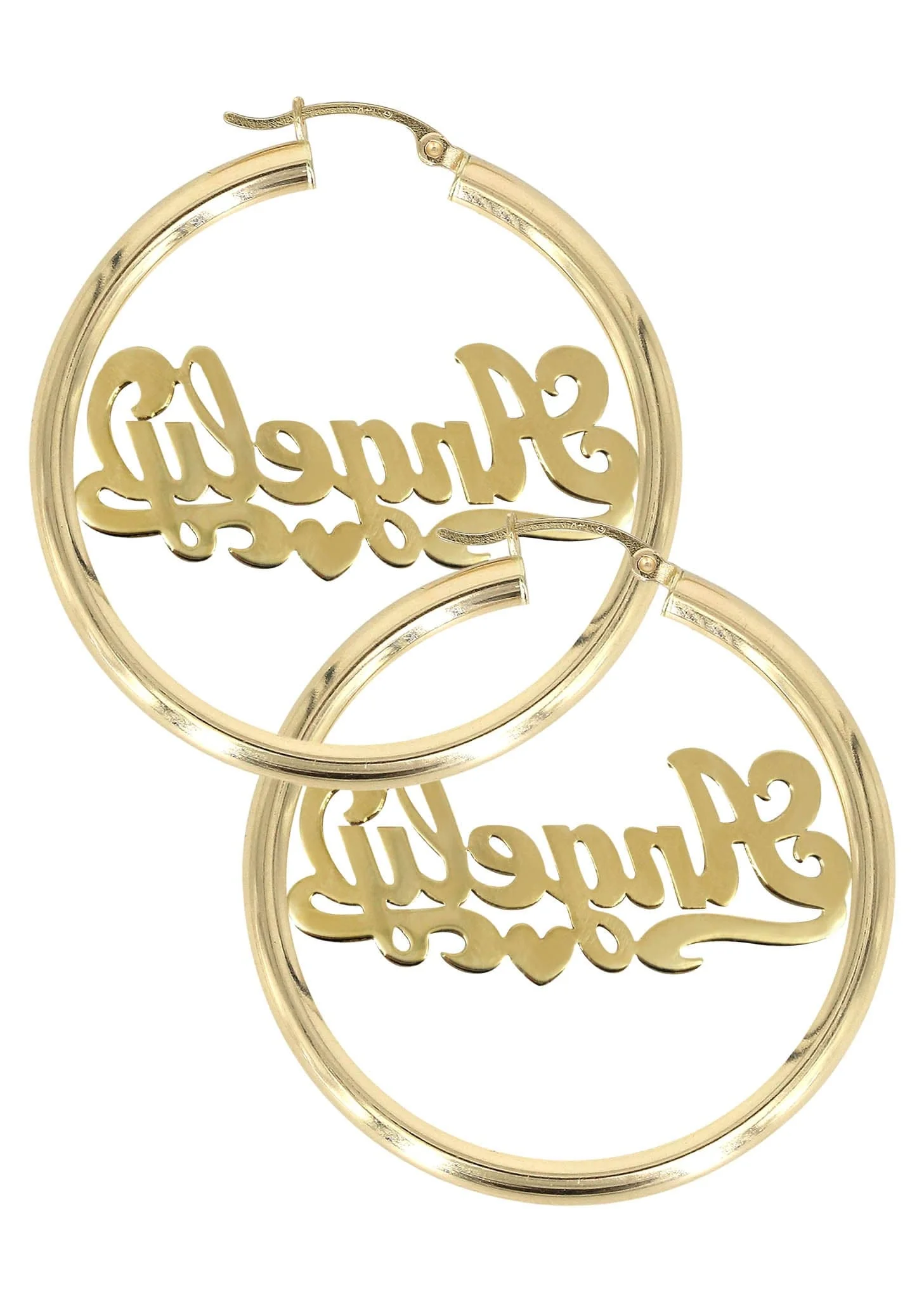 14K Ladies Two Tone Name Plate Hoop Earrings - Image 2