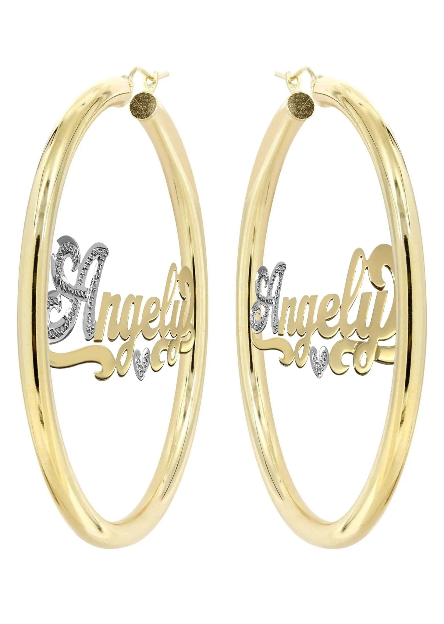 14K Ladies Two Tone Name Plate Hoop Earrings - Image 3