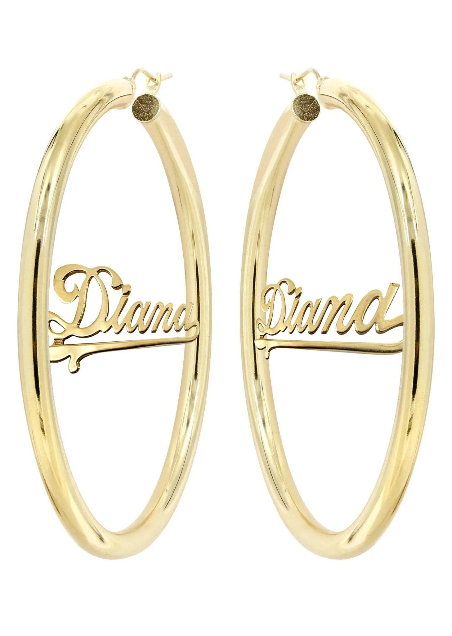 14K Ladies Plain Gold Name Plate Hoop Earrings - Image 3