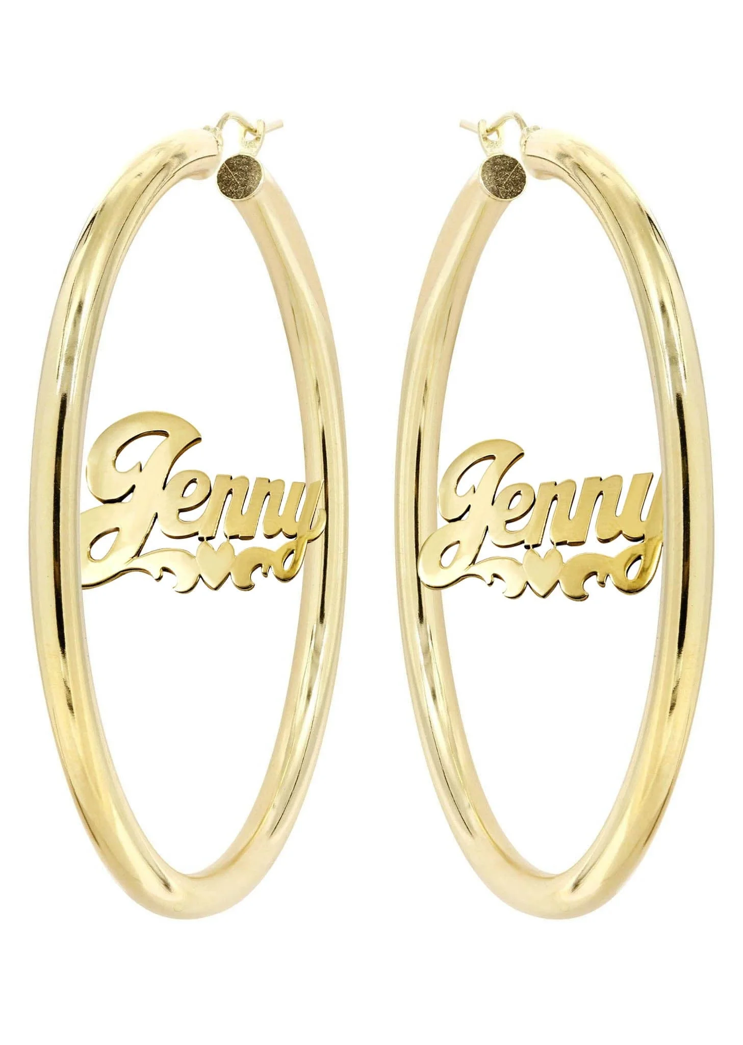 14K Ladies Plain Heart Name Plate Hoop Earrings - Image 3