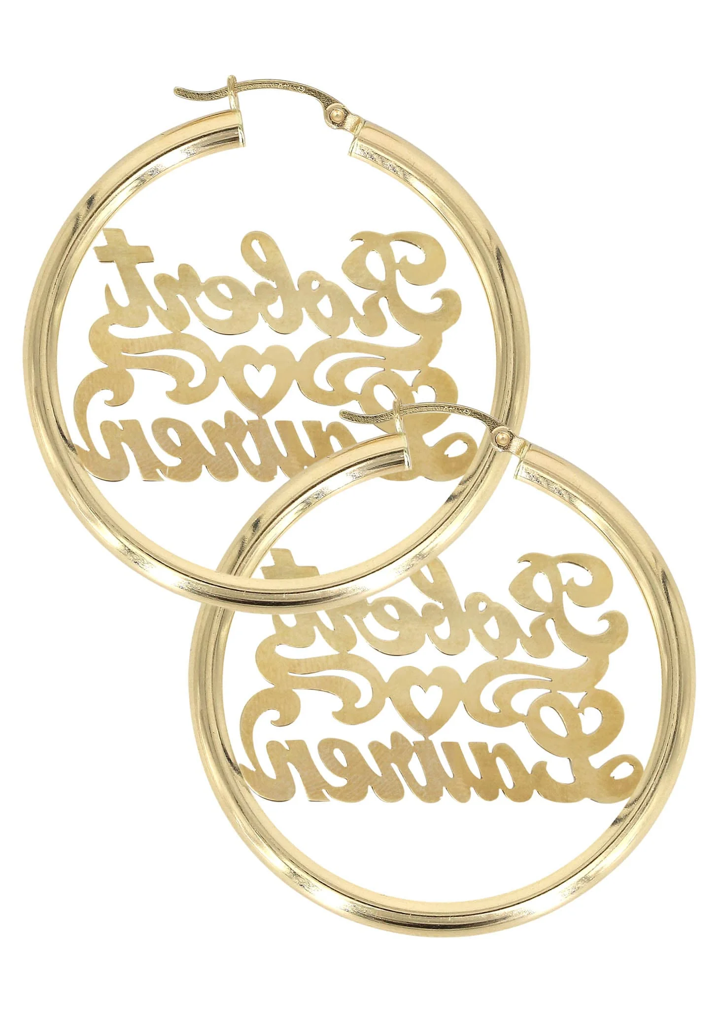 14K Ladies Couple Names Name Plate Hoop Earrings - Image 2