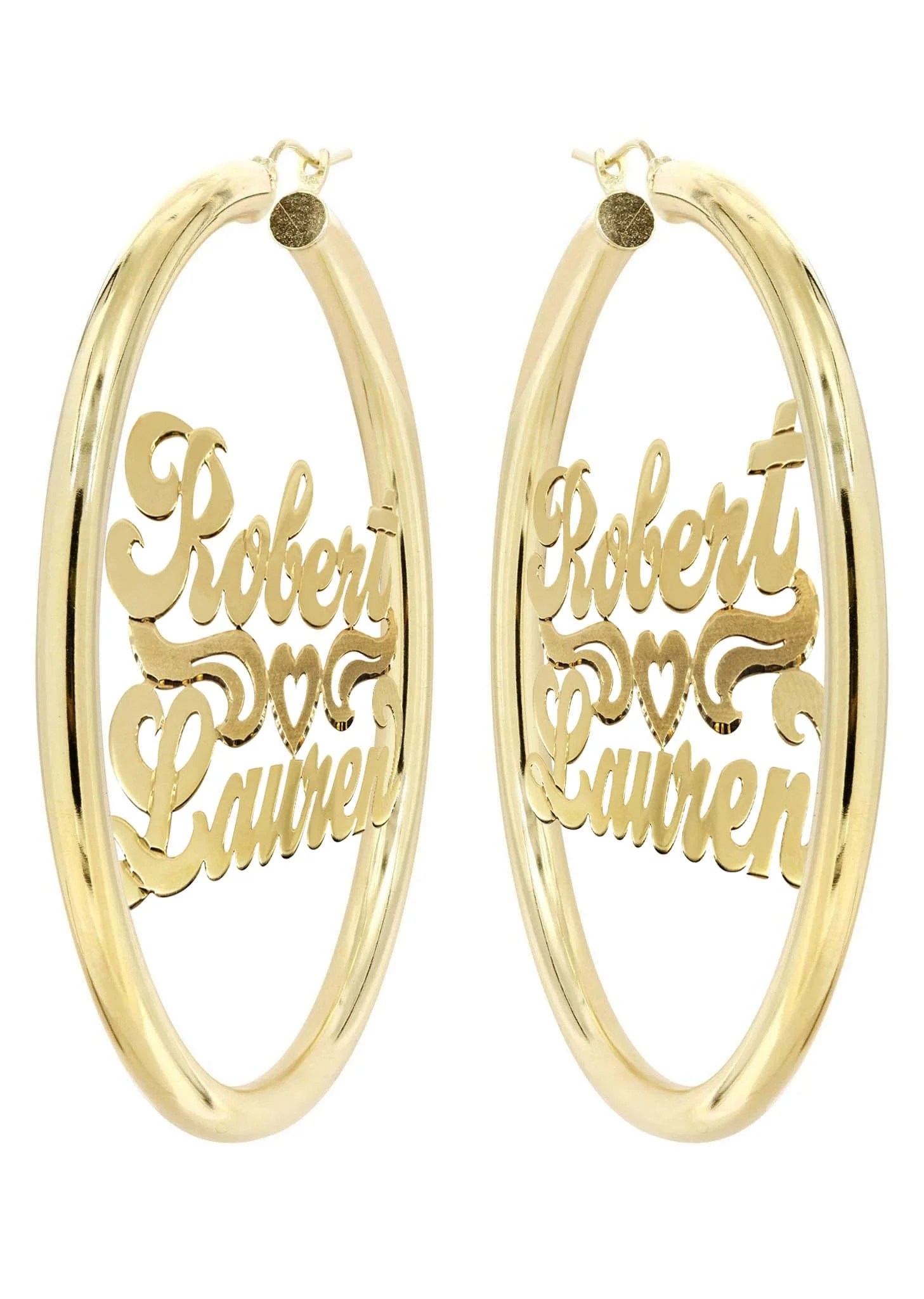14K Ladies Couple Names Name Plate Hoop Earrings - Image 3