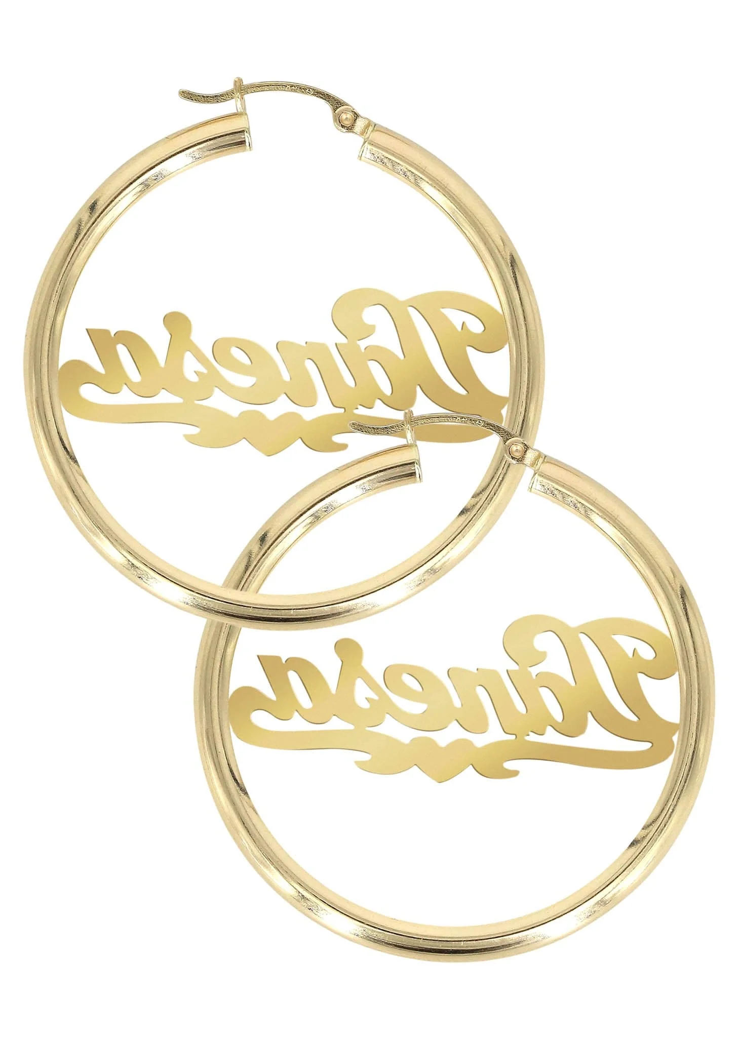 14K Ladies Heart Name Plate Hoop Earrings - Image 2