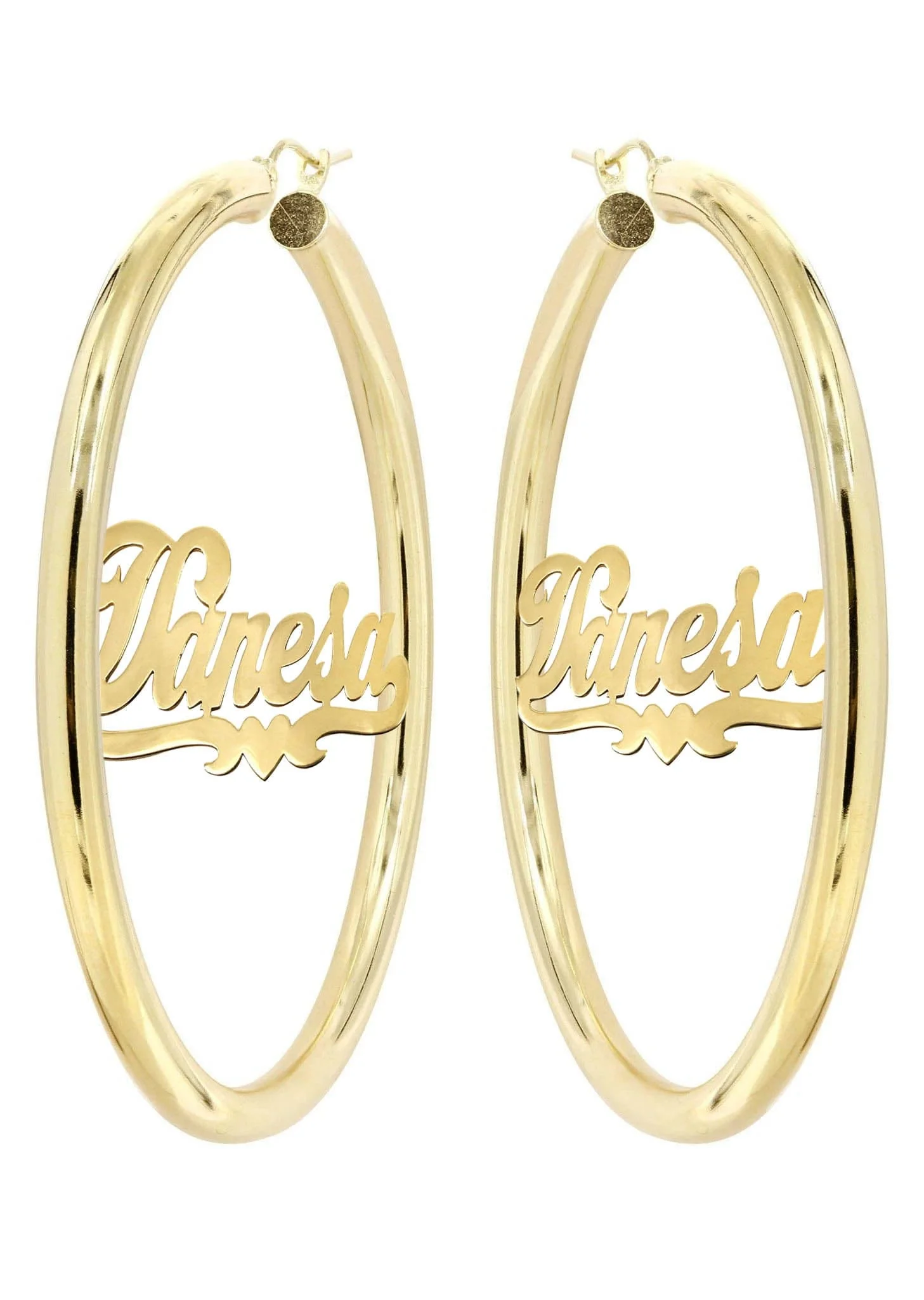 14K Ladies Heart Name Plate Hoop Earrings - Image 3