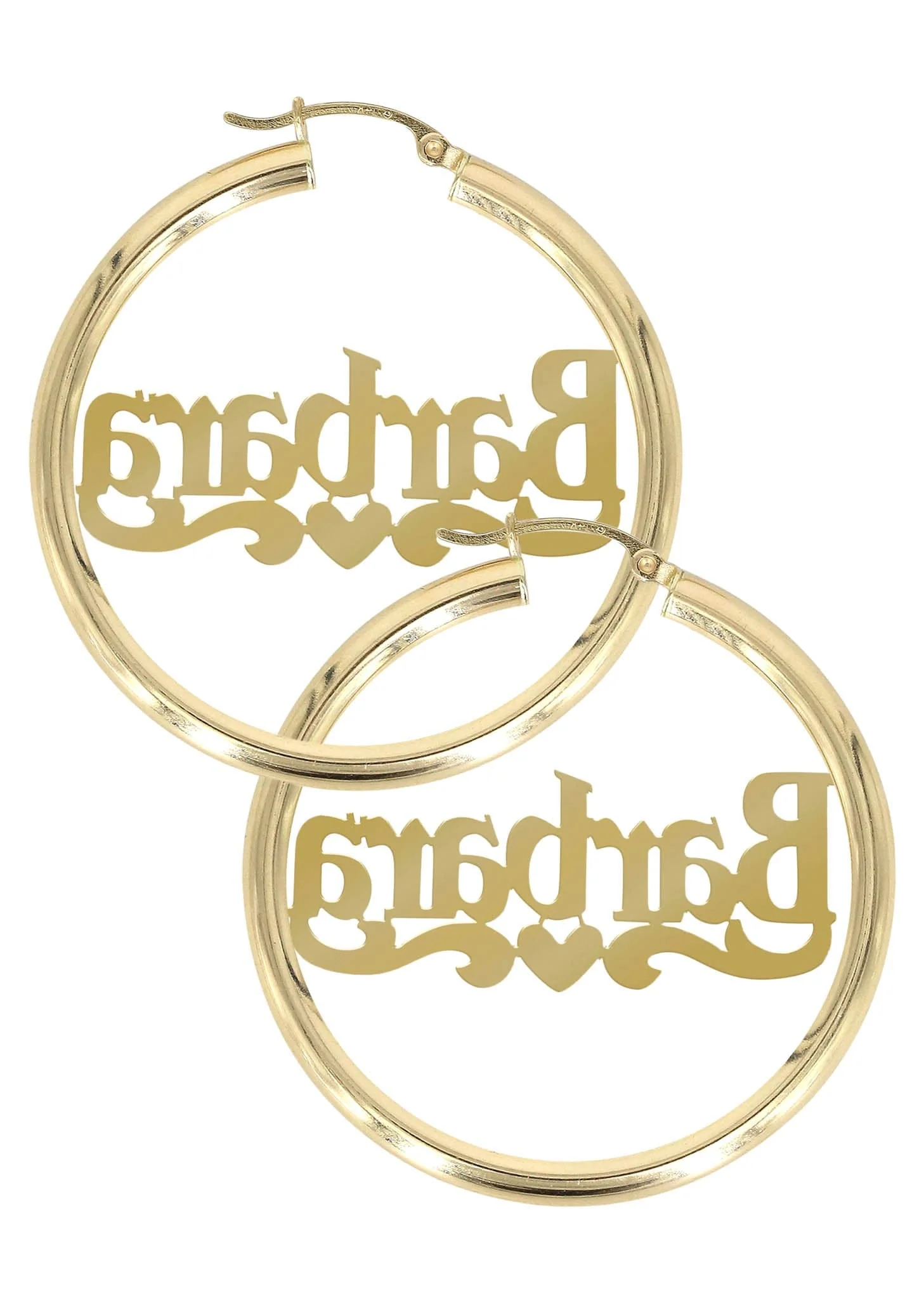 14K Ladies Diamond Cut Name Plate Hoop Earrings - Image 2