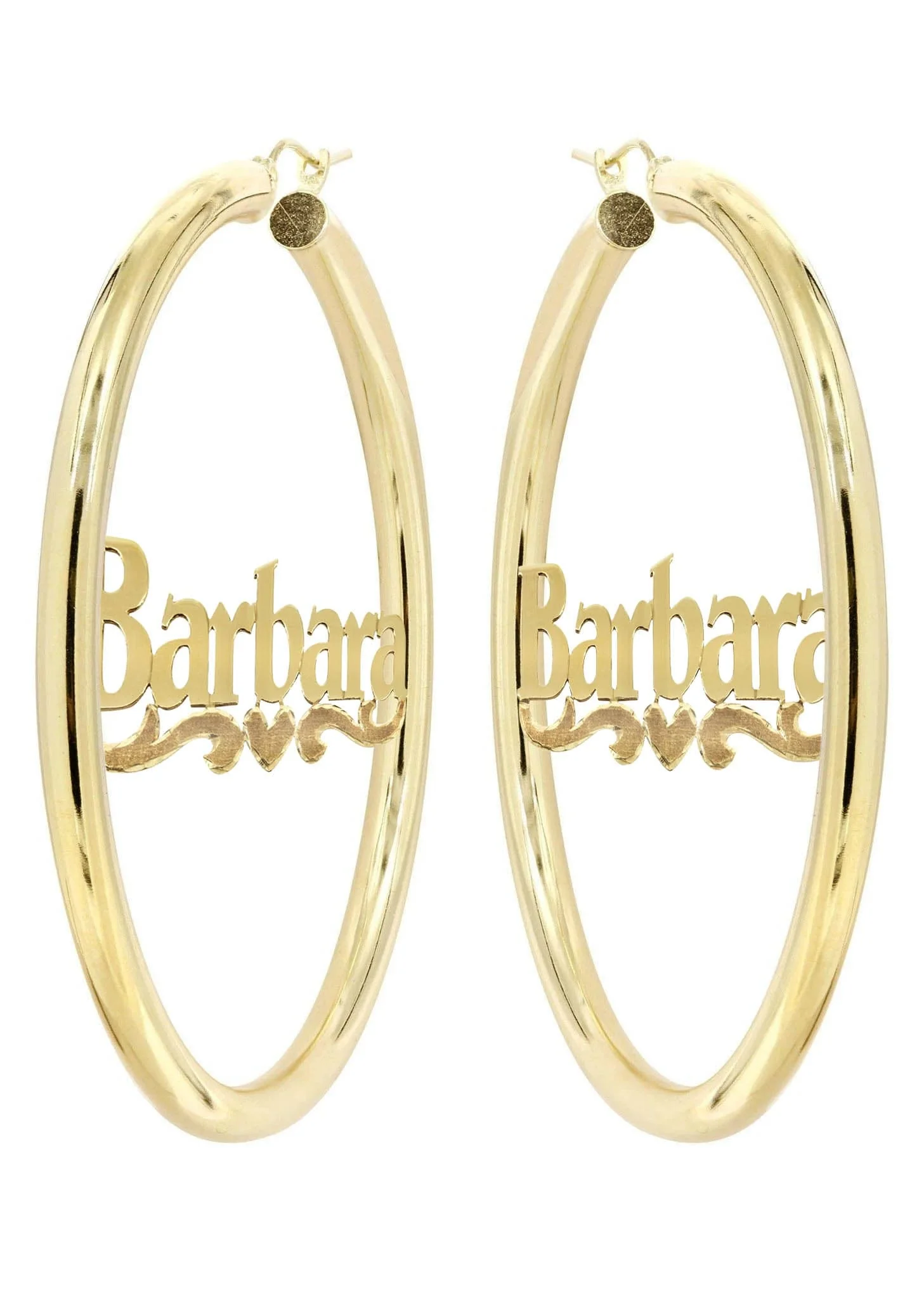 14K Ladies Diamond Cut Name Plate Hoop Earrings - Image 3