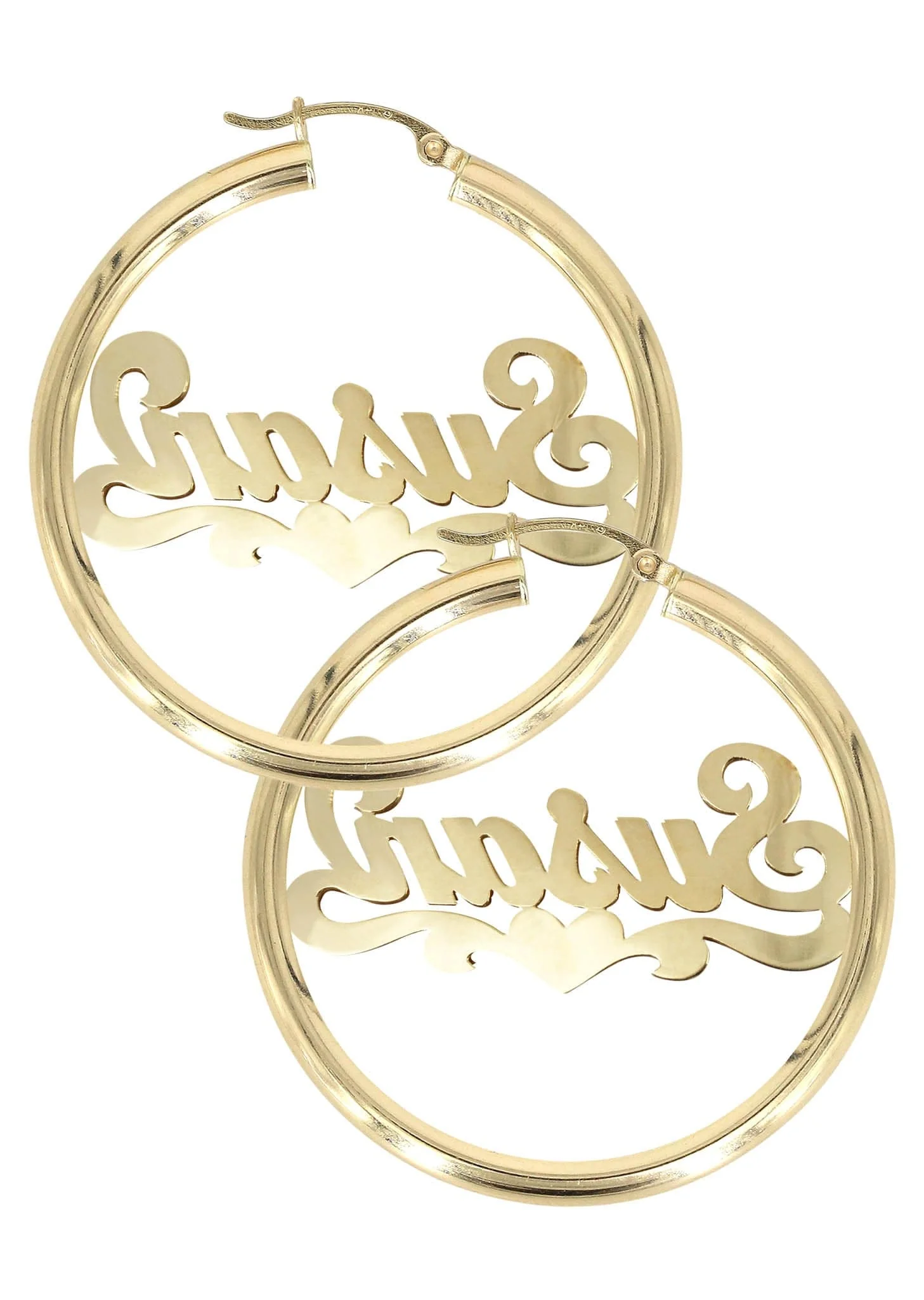 14K Ladies Diamond Cut with Diamonds Name Plate Hoop Earrings - Image 2