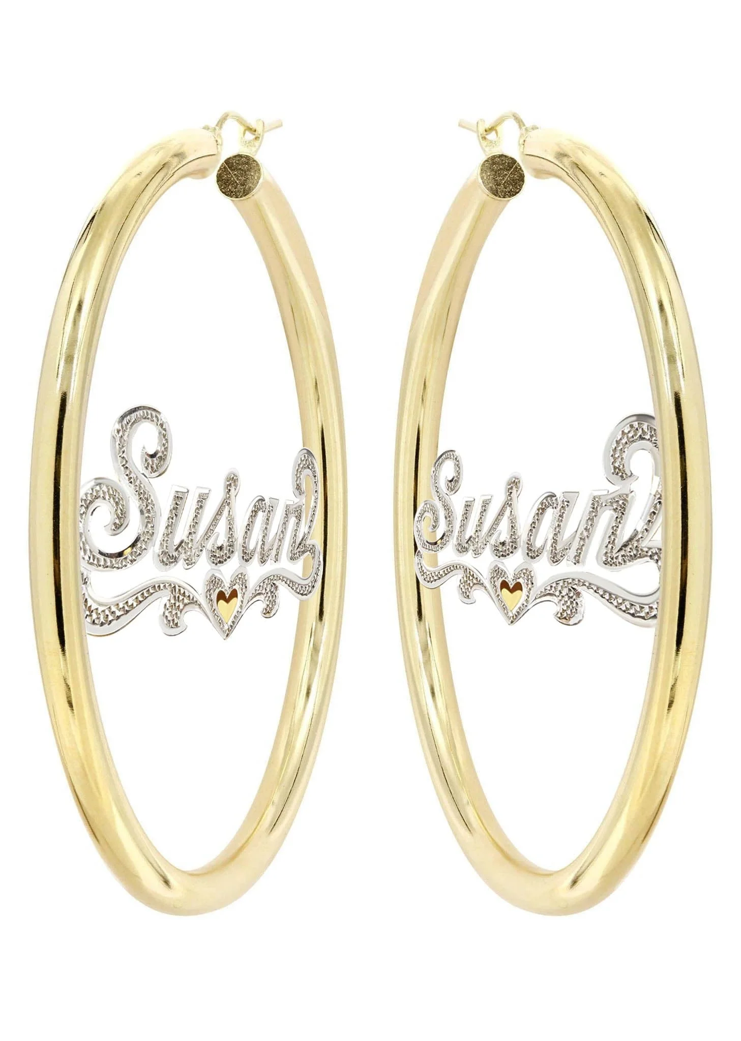 14K Ladies Diamond Cut with Diamonds Name Plate Hoop Earrings - Image 3