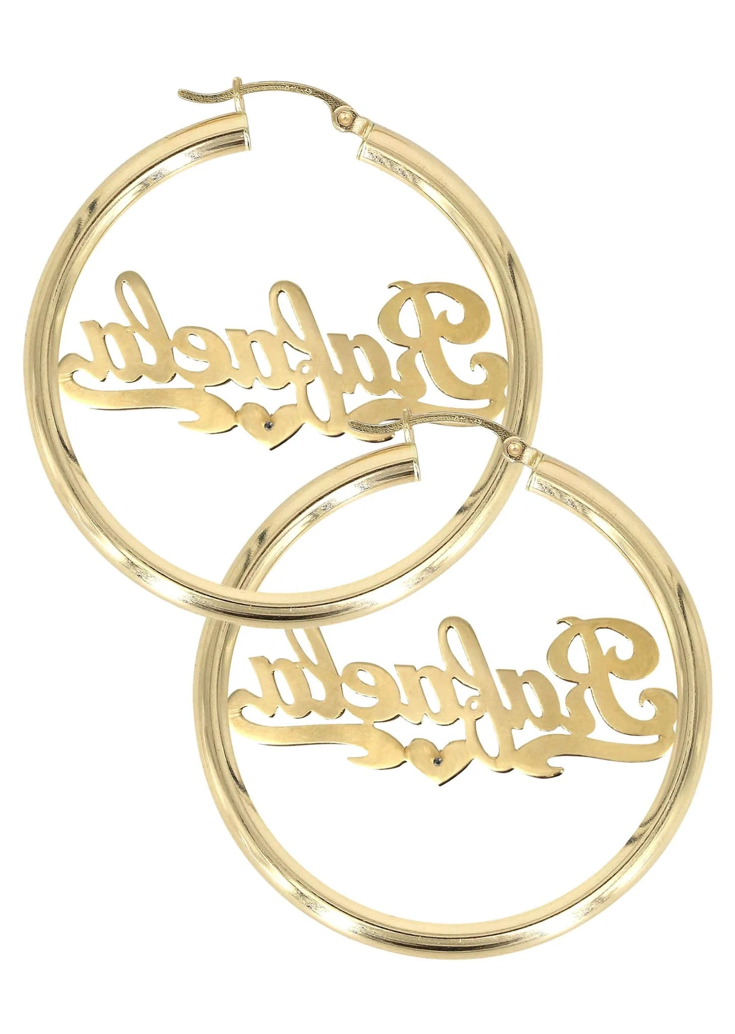14K Ladies Diamond Cut with Diamond Name Plate Hoop Earrings - Image 2
