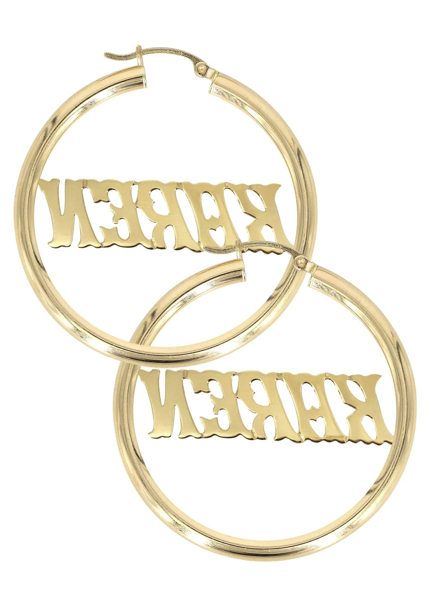 14K Ladies Name Plate Name Plate Hoop Earrings - Image 2