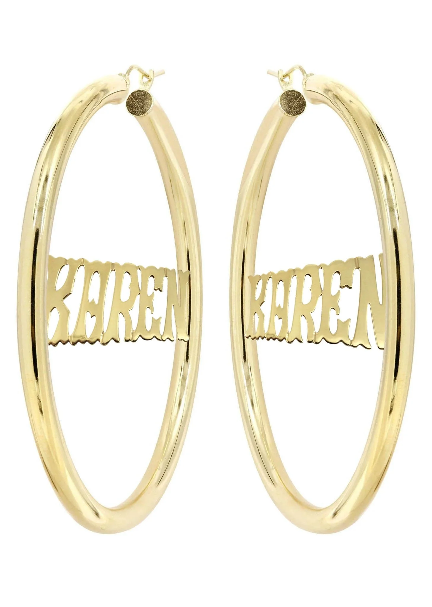 14K Ladies Name Plate Name Plate Hoop Earrings - Image 3