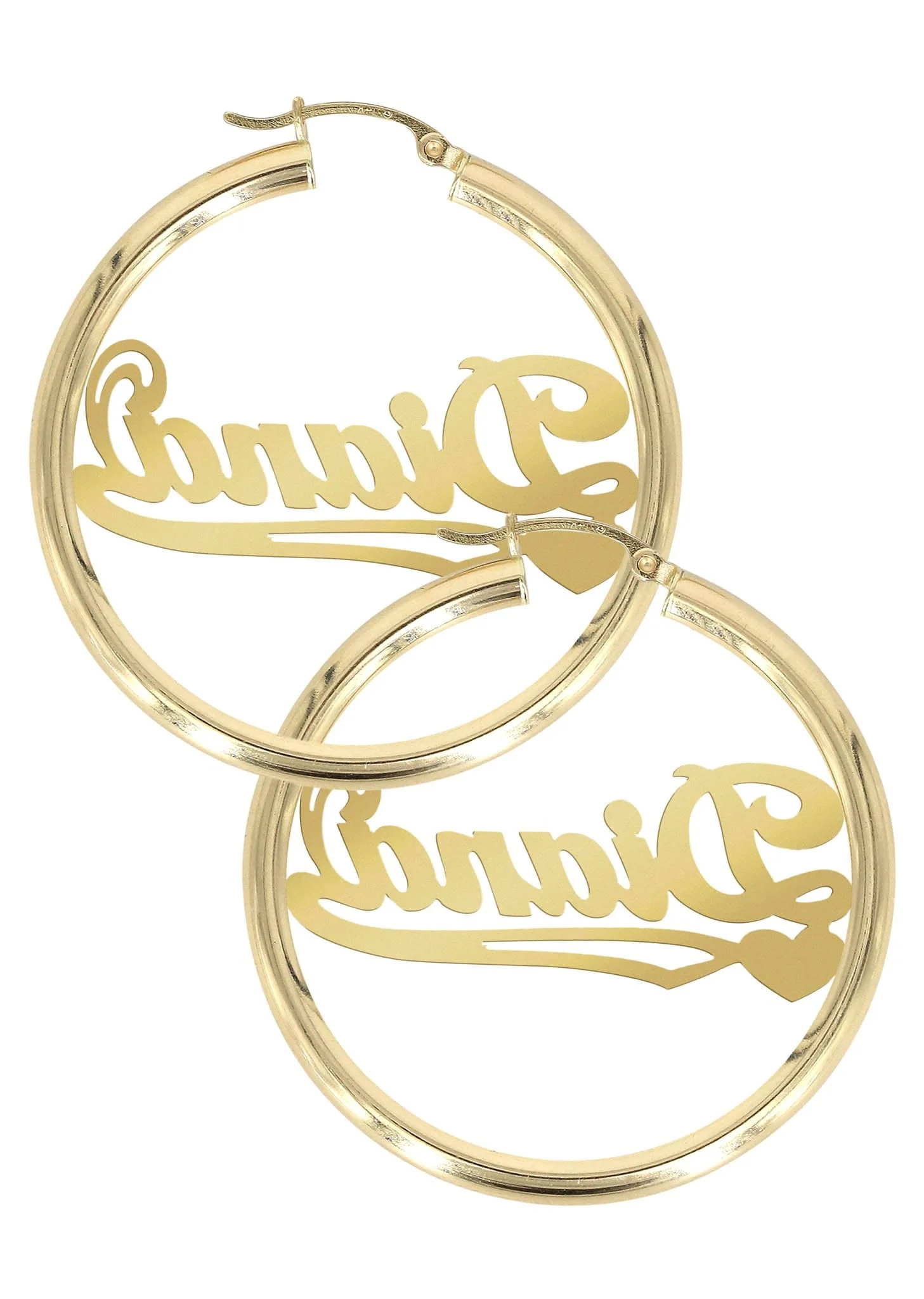 14K Ladies Plain Name Plate Hoop Earrings - Image 2