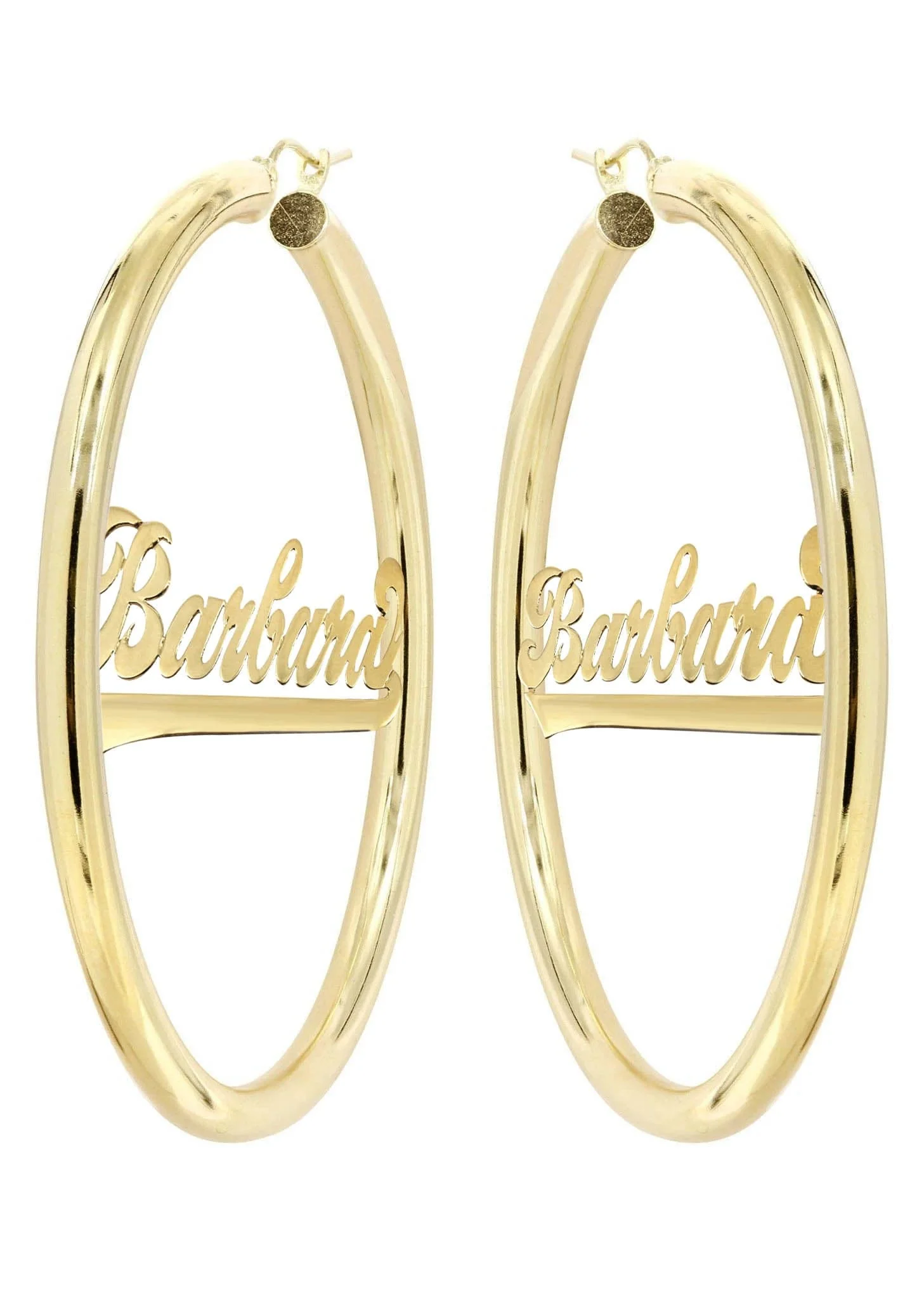 14K Ladies Script Name Plate Hoop Earrings - Image 3