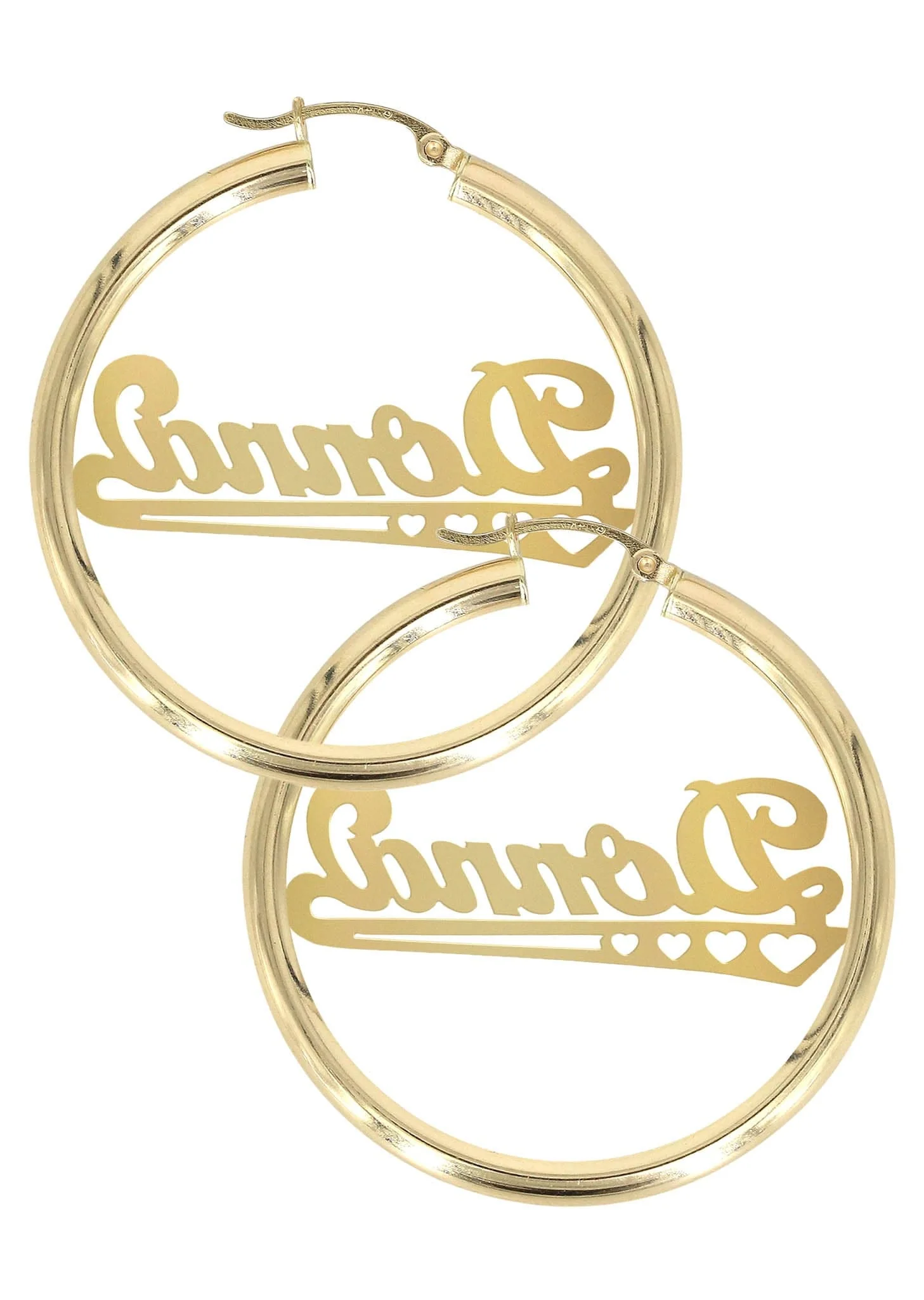 14K Ladies Diamond Cut Heart Name Plate Hoop Earrings - Image 2