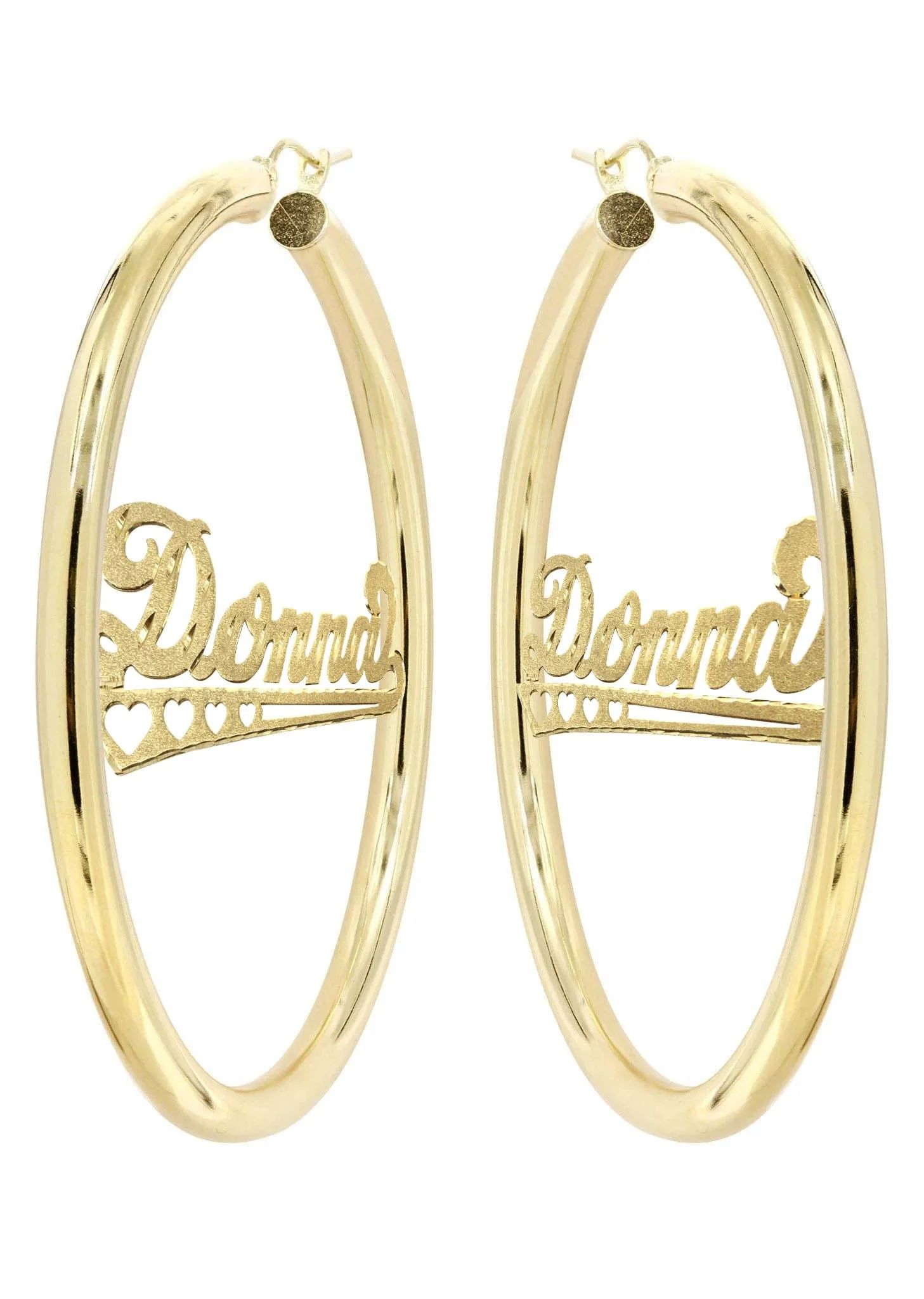 14K Ladies Diamond Cut Heart Name Plate Hoop Earrings - Image 3