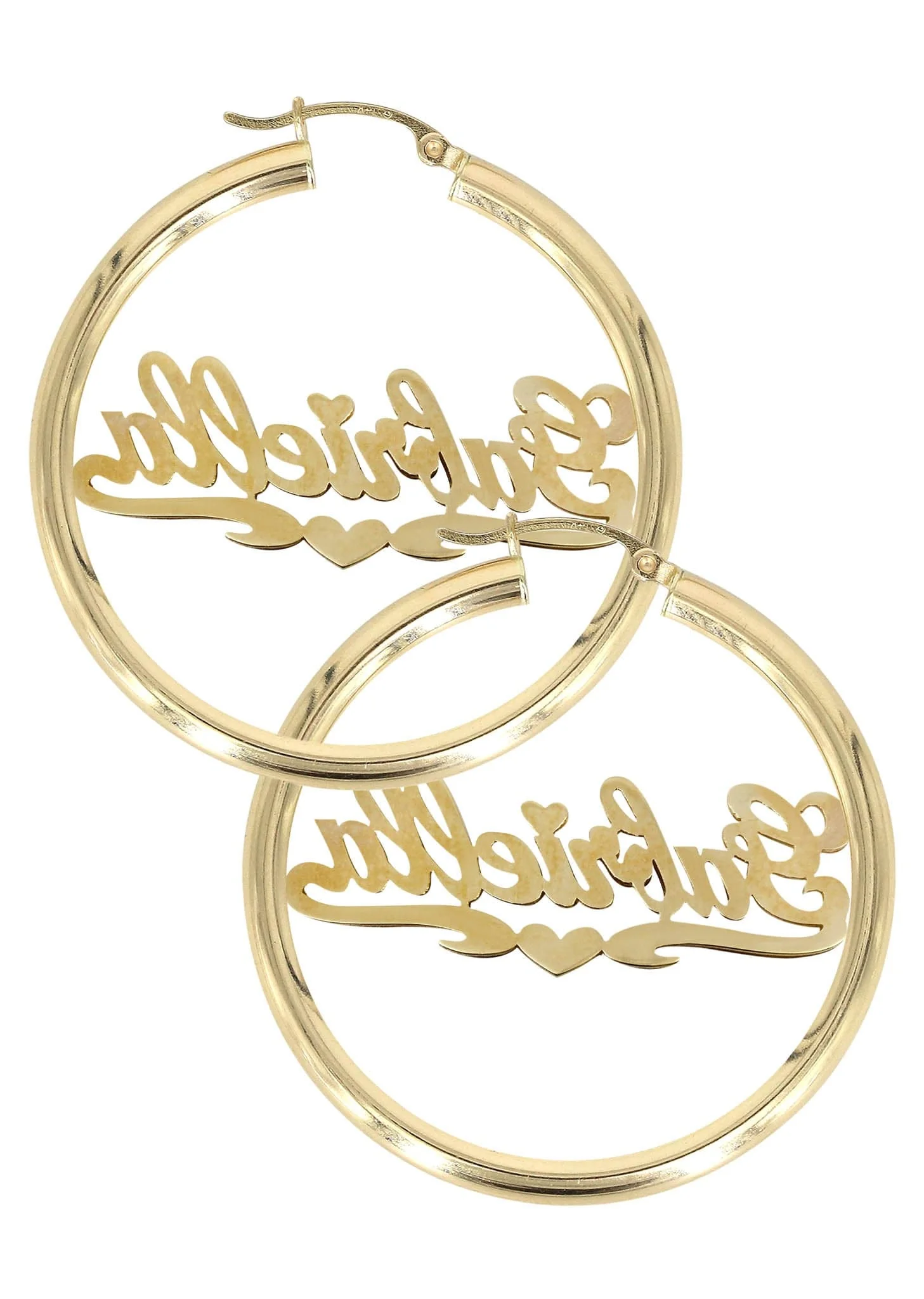 14K Ladies Two Tone Diamond Cut with Diamonds Name Plate Hoop Earrings - Image 2