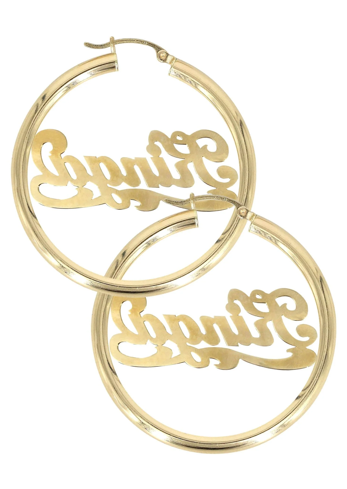 14K Ladies Plain with Diamond Cut Name Plate Hoop Earrings - Image 2