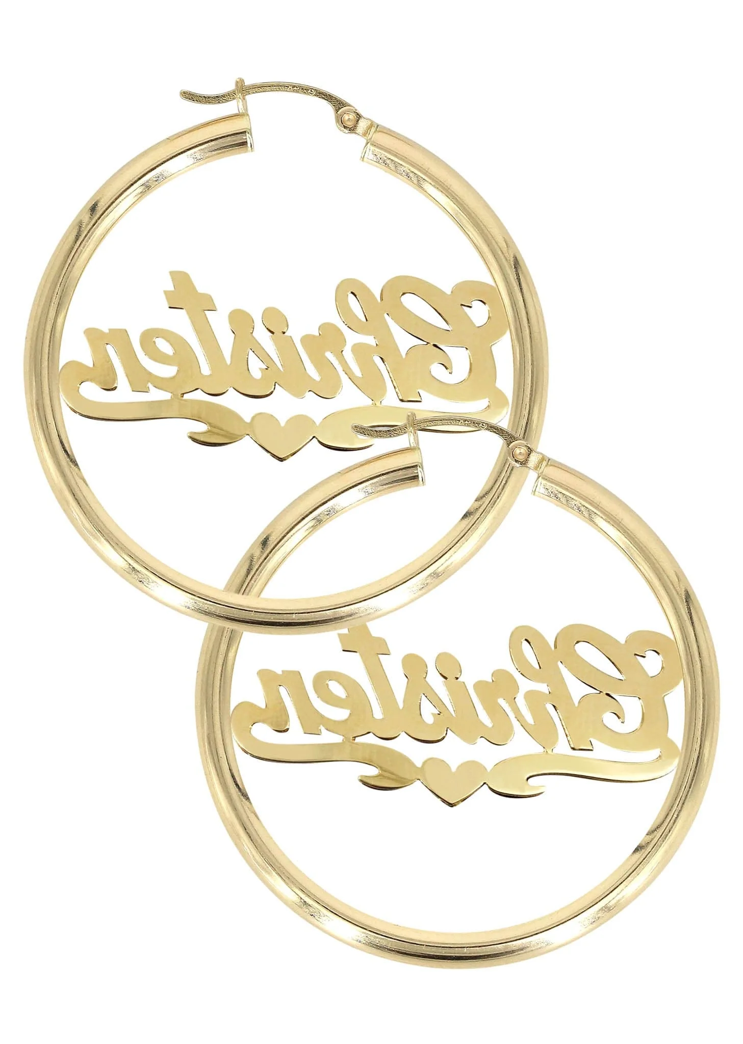 14K Ladies Two Tone Name Plate Hoop Earrings - Image 2