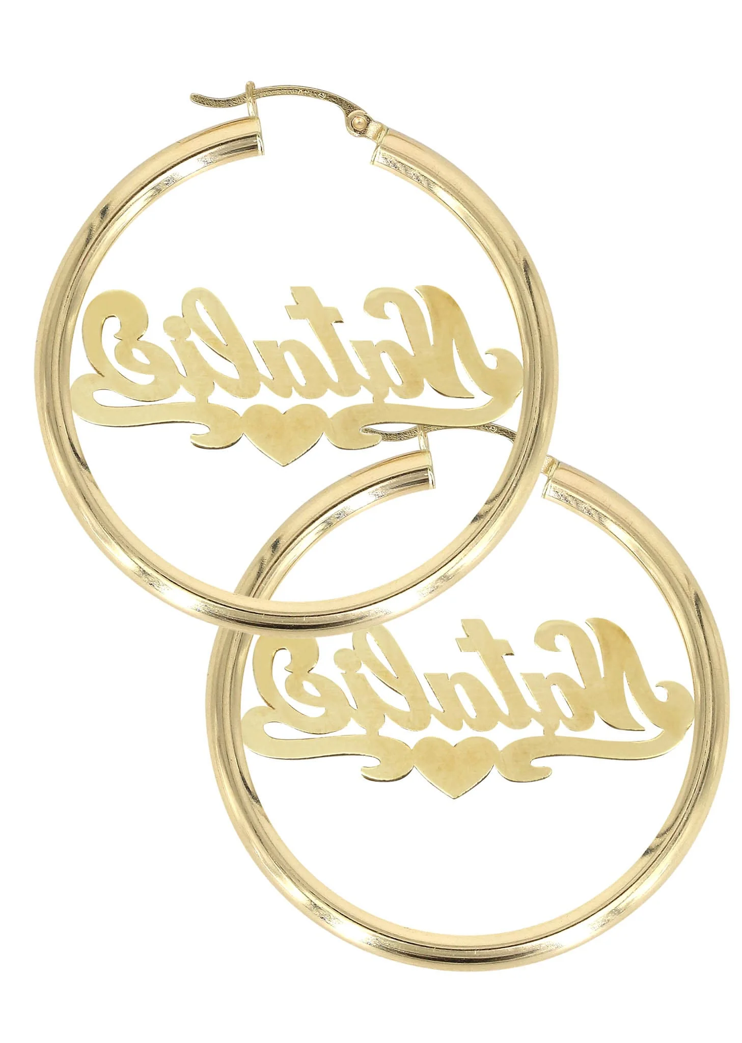 14K Ladies Two Tone with Diamonds Name Plate Hoop Earrings - Image 2