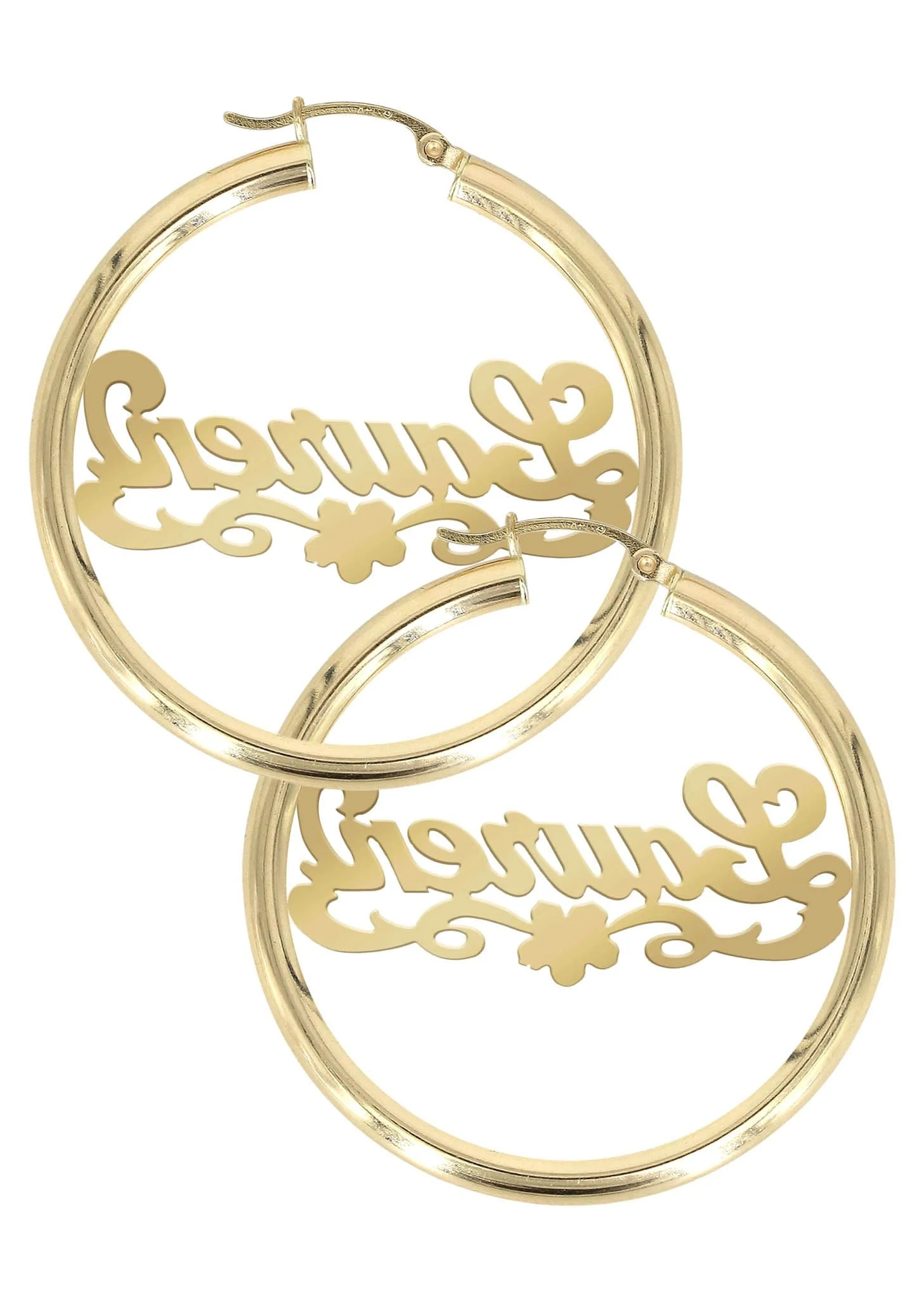 14K Ladies Diamond Cut Name Plate Hoop Earrings - Image 2