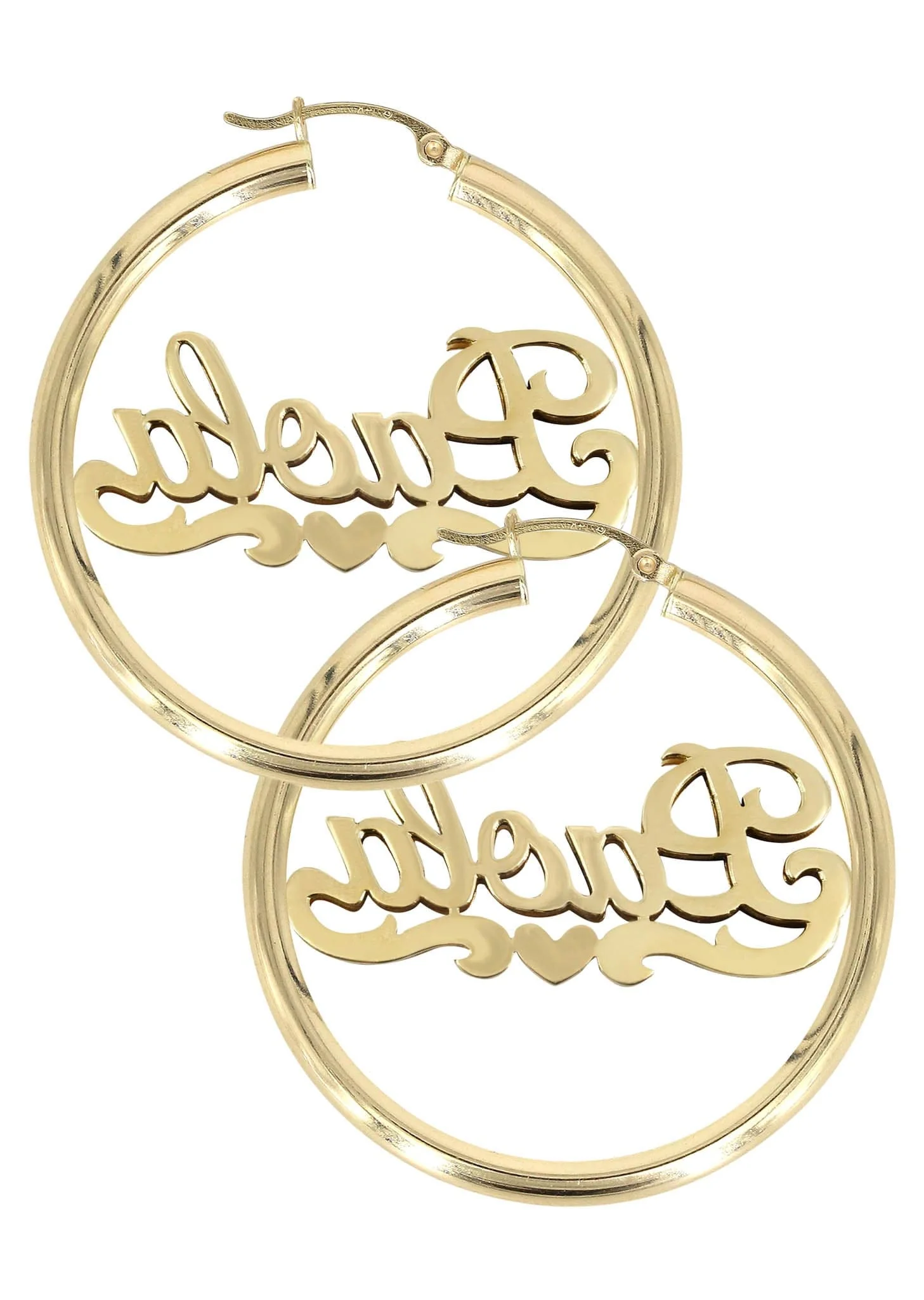 14K Ladies Heart Name Plate Hoop Earrings - Image 2