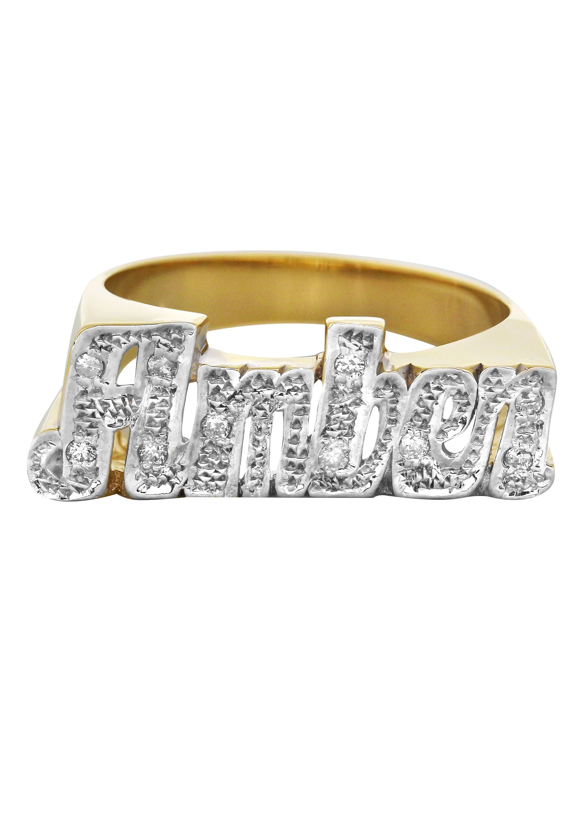 14K Two Tone Diamond Cut With Diamonds Gold Name Ring | Appx. 4.2 Grams